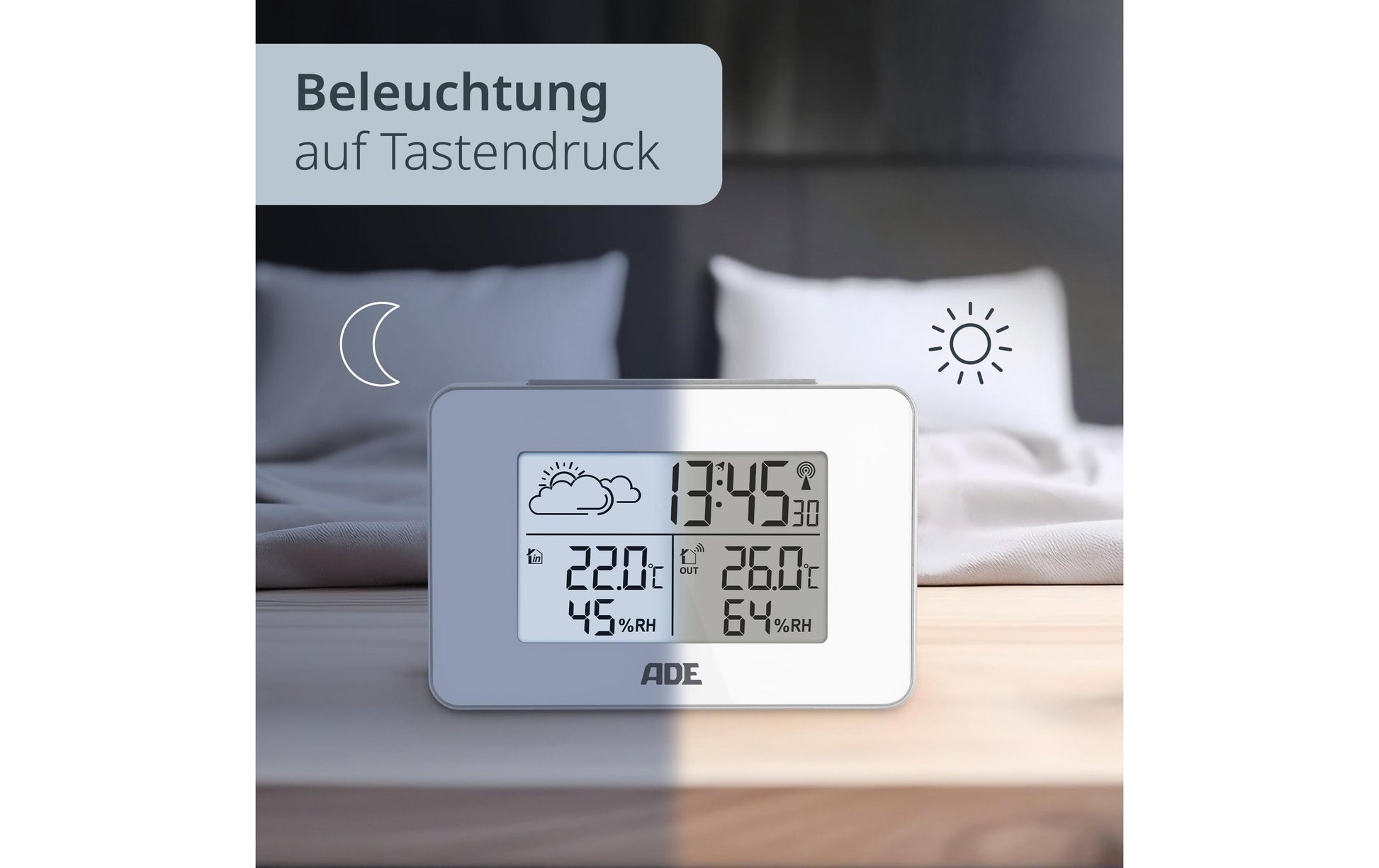 ADE WS2136-2 Temperatur-/Feuchtesensor – 433 MHz, −20–60 °C, 20–95 %, Innen/Aussen