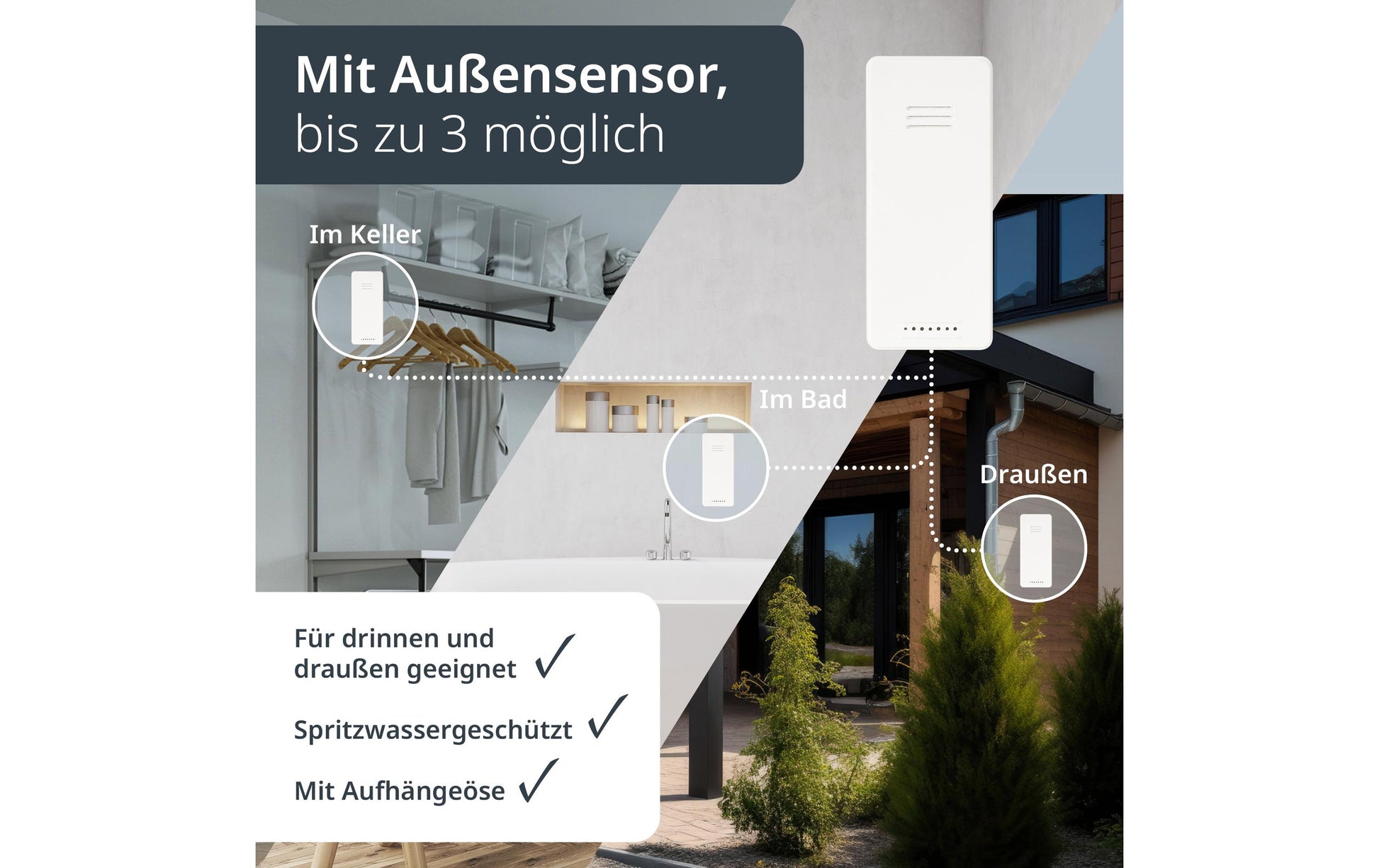 ADE WS1911 Temperatur-/Feuchtesensor – Kabellos, 0–50 °C, Innen/Aussen
