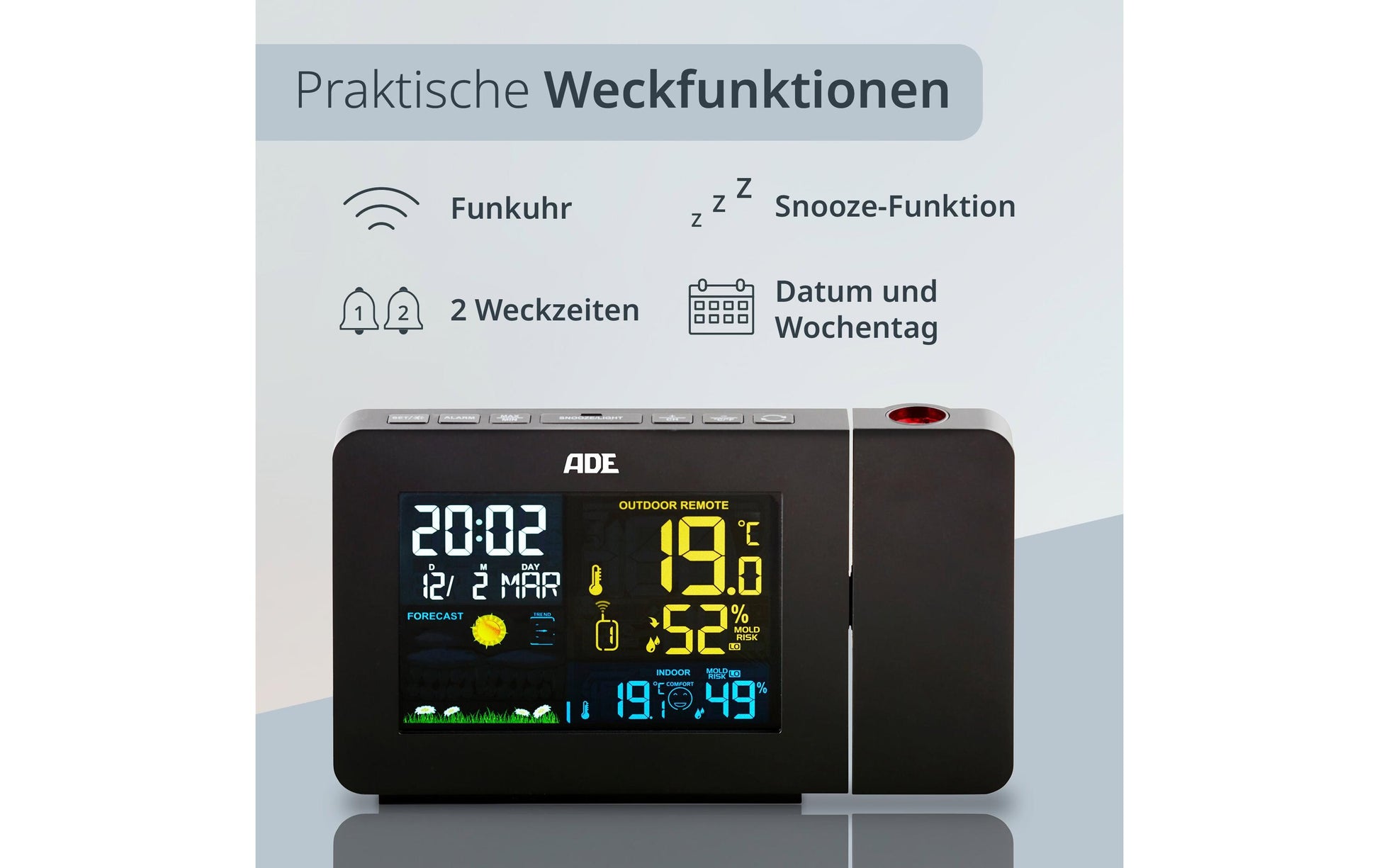 ADE WS1911 Temperatur-/Feuchtesensor – Kabellos, 0–50 °C, Innen/Aussen