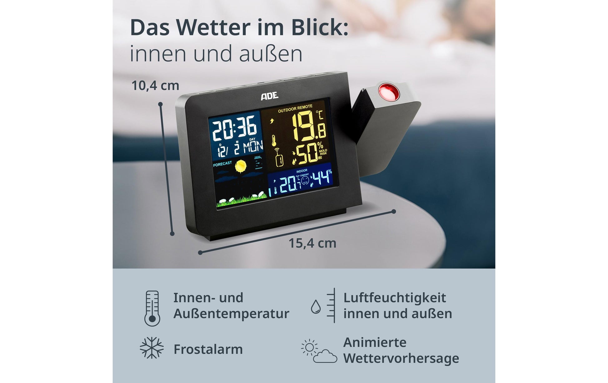 ADE WS1911 Temperatur-/Feuchtesensor – Kabellos, 0–50 °C, Innen/Aussen
