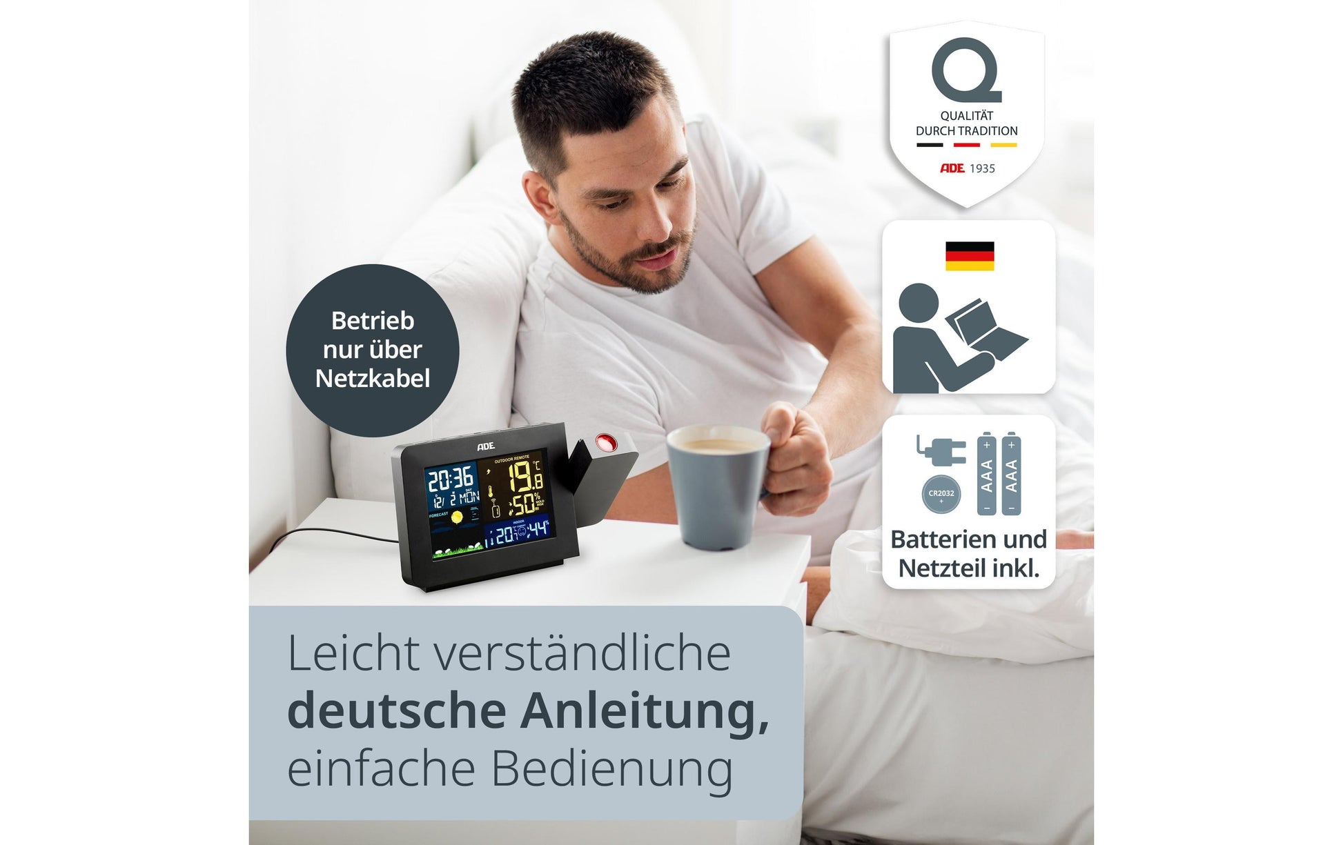 ADE WS1911 Temperatur-/Feuchtesensor – Kabellos, 0–50 °C, Innen/Aussen