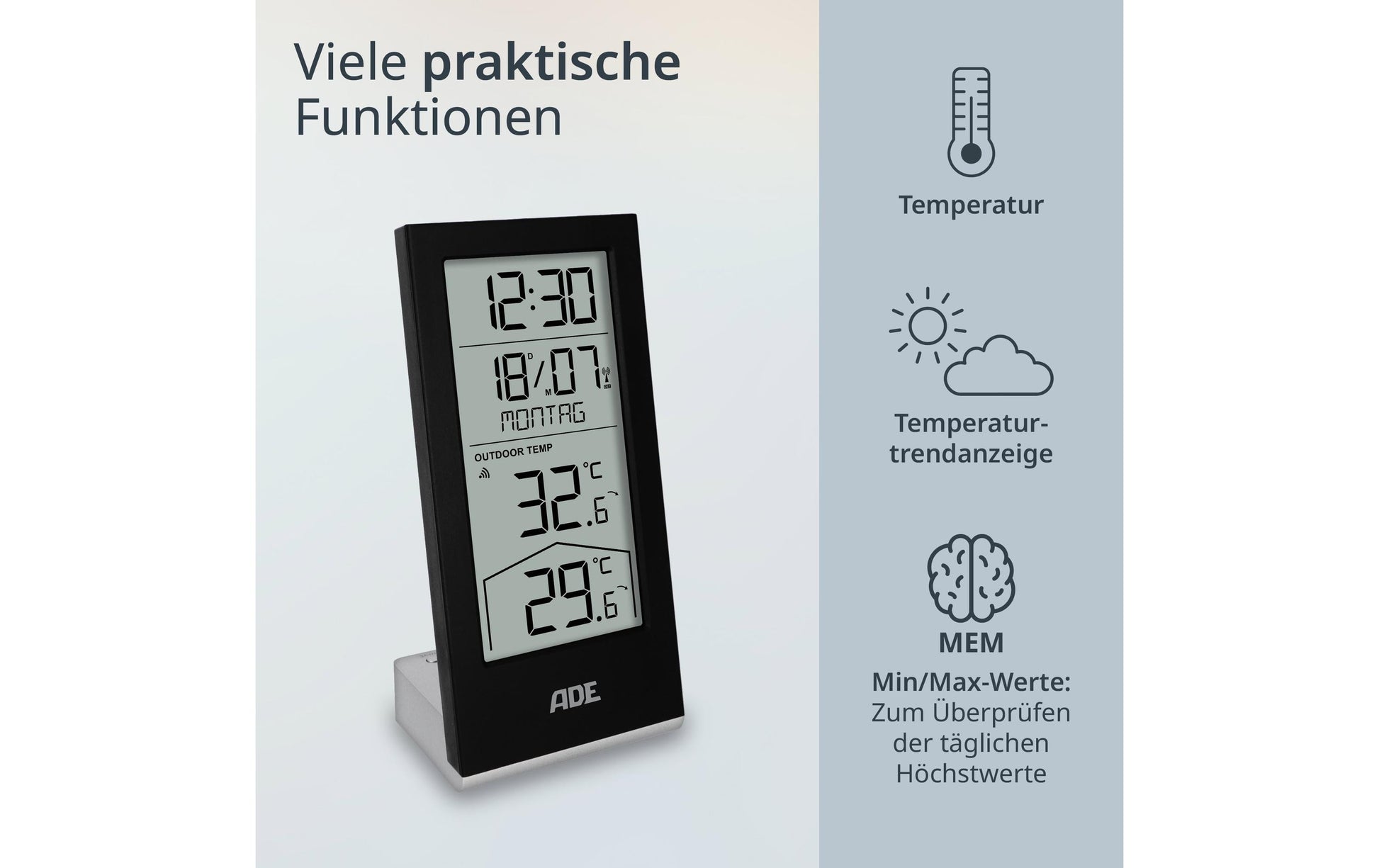 ADE WS2324 Temperatursensor – Kabellos, −40–79 °C, Innen/Aussen