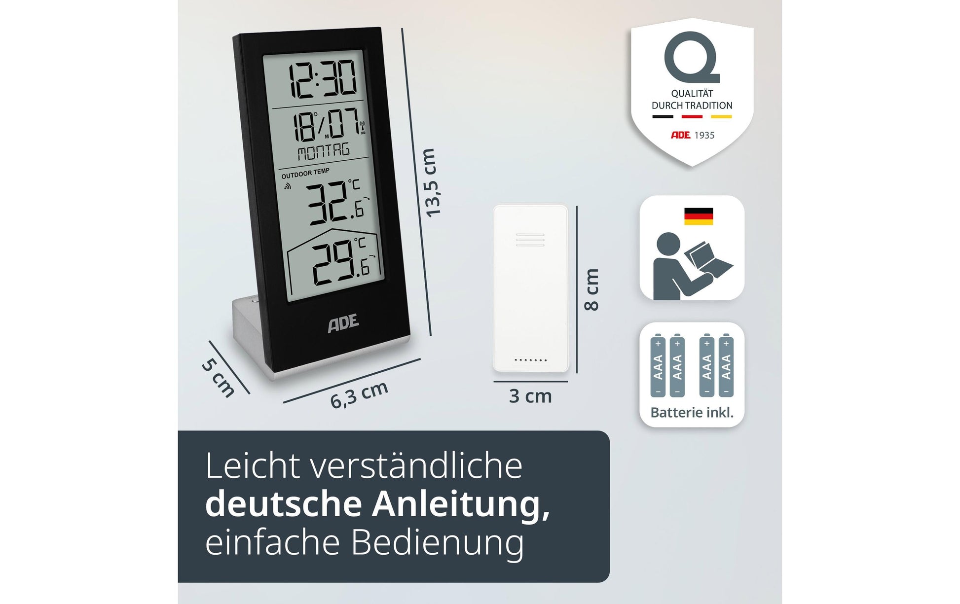 ADE WS2324 Temperatursensor – Kabellos, −40–79 °C, Innen/Aussen