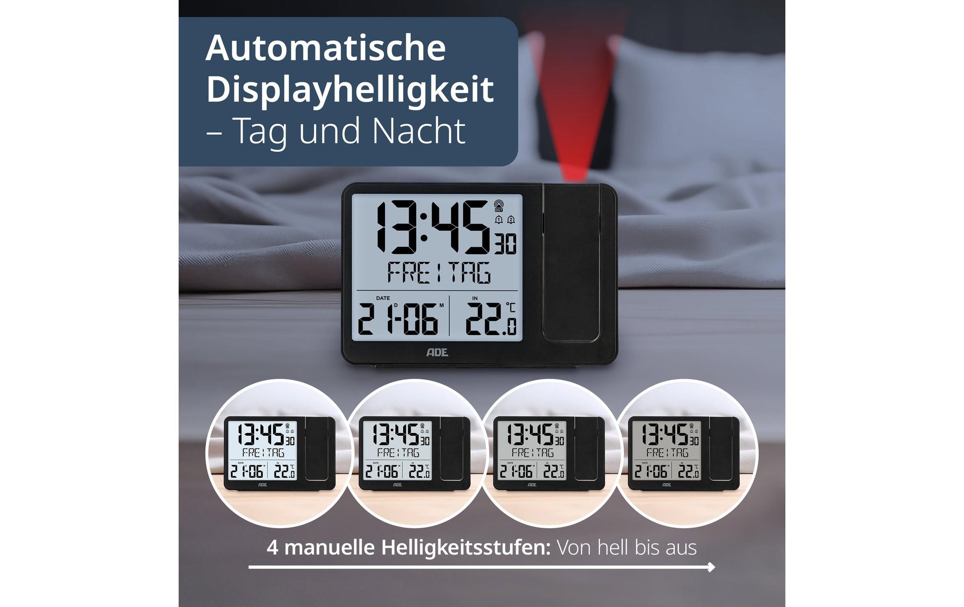 ADE Wecker CK2406-1 – digital – 15,4 × 10,4 × 4,2 cm, schwarz, Schlummerfunktion, Thermometer