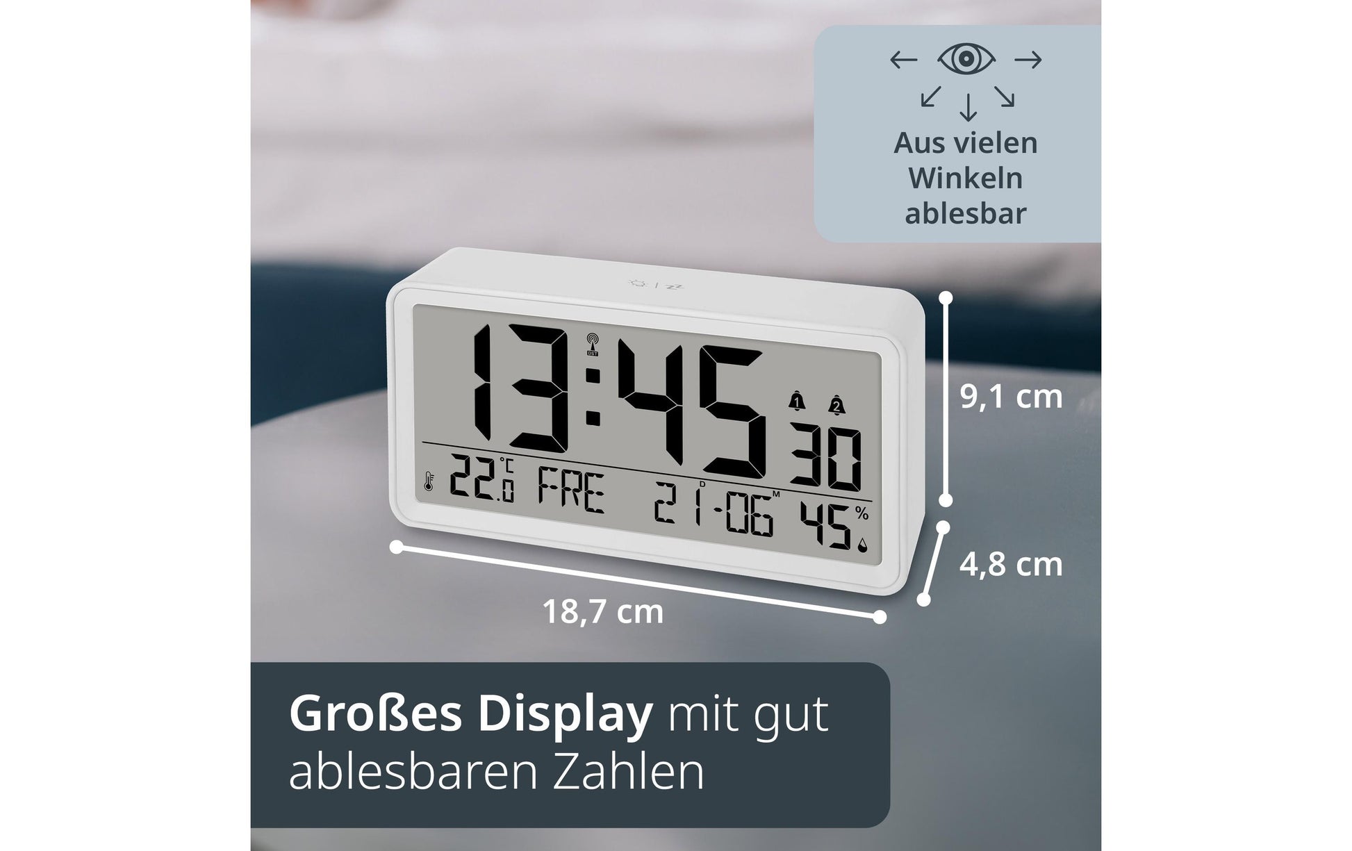 Ade Tischuhr – Digital, 9,2 × 4,9 × 18,8 cm, Weiss, Kunststoff