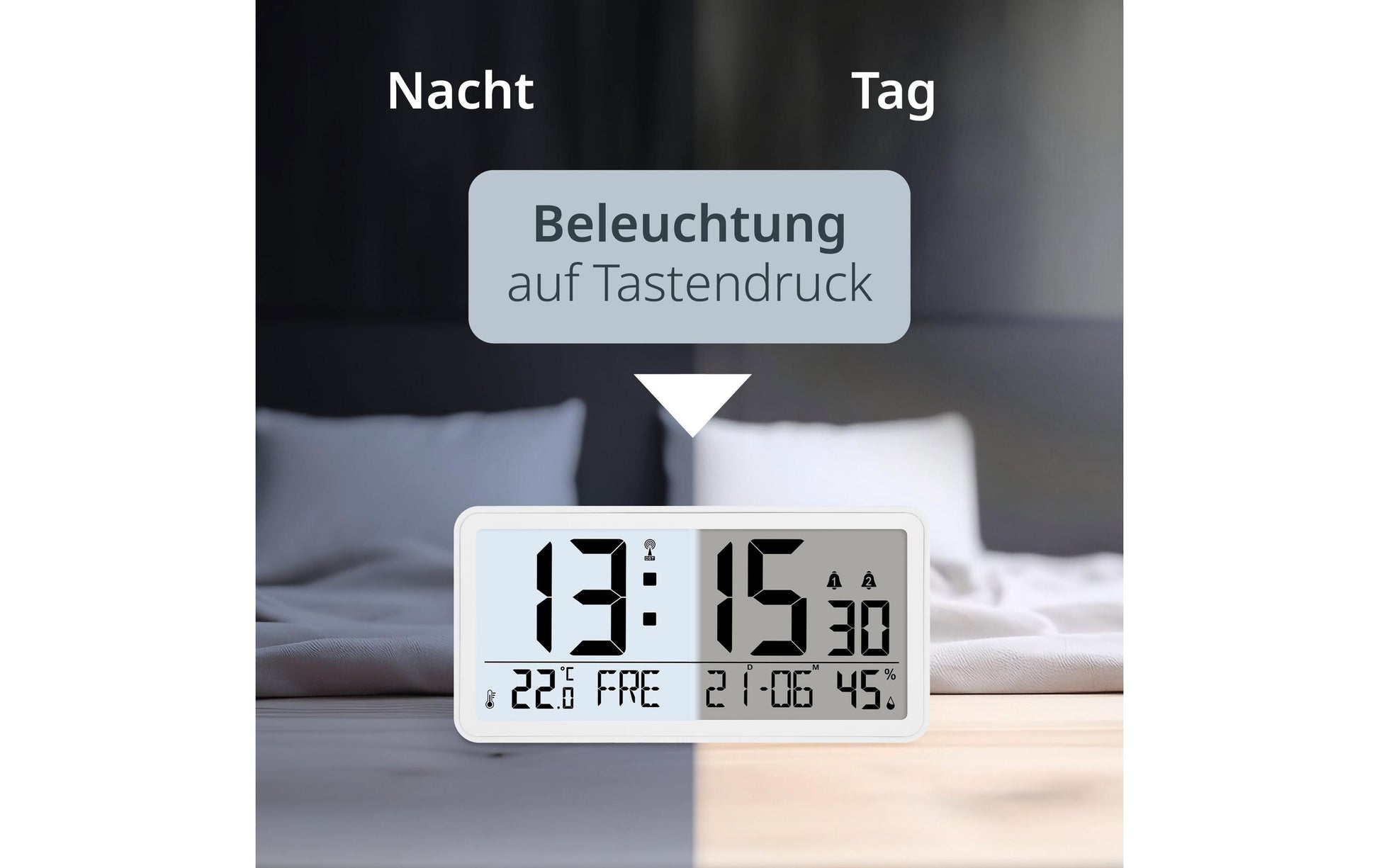 Ade Tischuhr – Digital, 9,2 × 4,9 × 18,8 cm, Weiss, Kunststoff