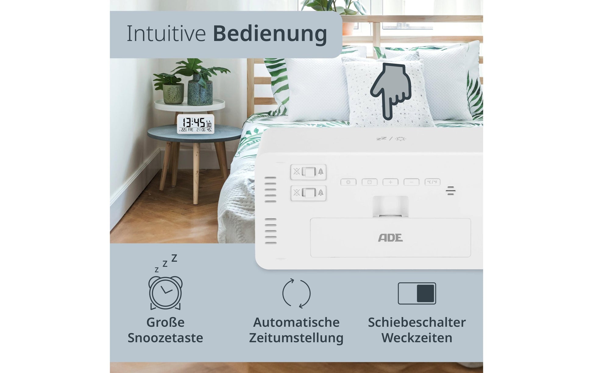 Ade Tischuhr – Digital, 9,2 × 4,9 × 18,8 cm, Weiss, Kunststoff
