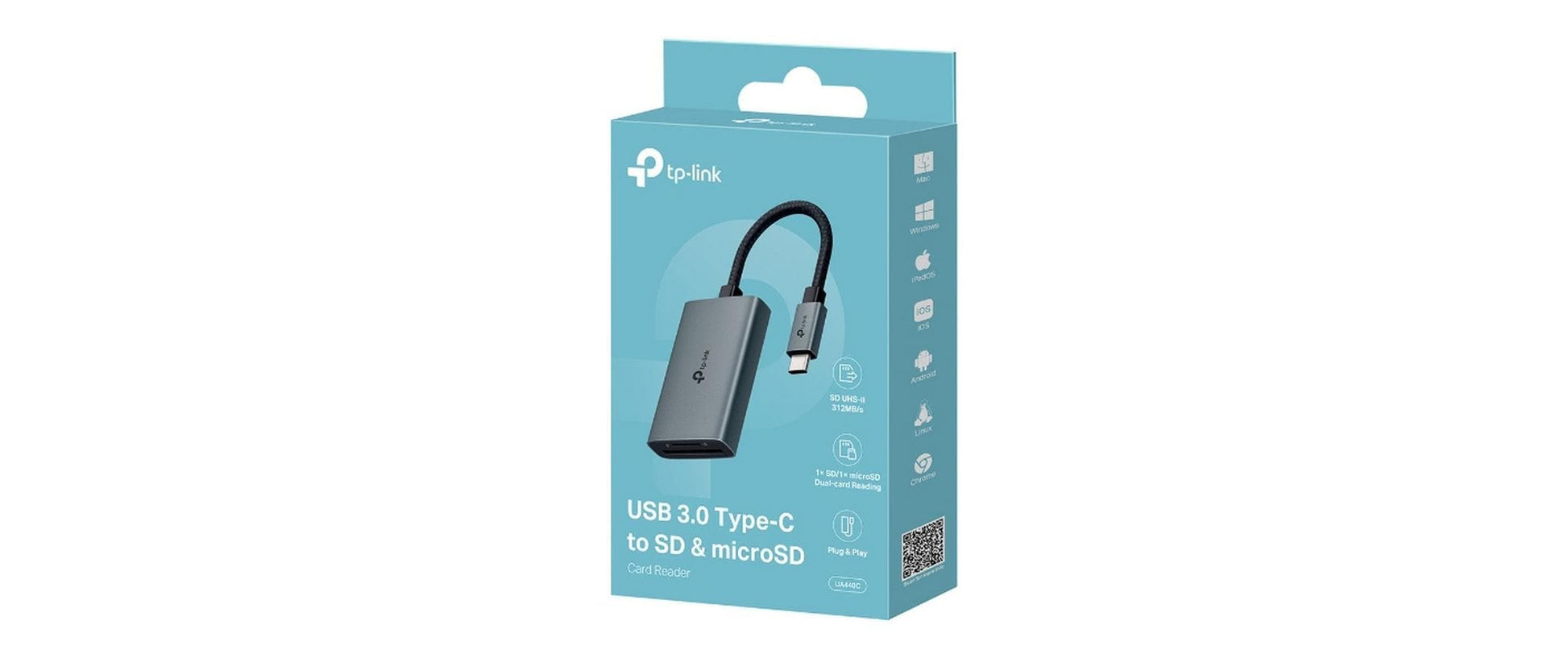 TP-Link UA440C Externer SD- & microSD-Kartenleser – USB-C (USB 3.2 Gen 1, 5 Gbit/s), Aluminium, Grau