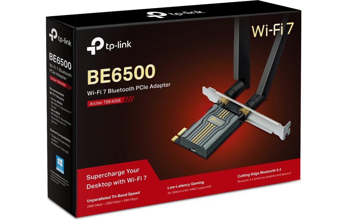 TP-Link BE6500 – PCIe WLAN-Karte, Wi-Fi 7 (802.11be), 2,88 Gbit/s, Tri-Band (2,4/5/6 GHz), für PC