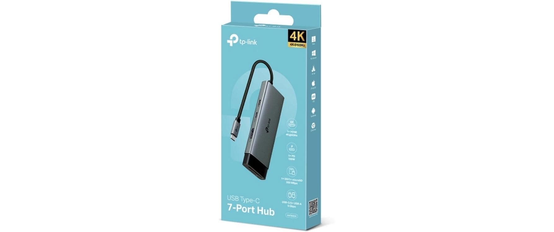 TP-Link UH7020C USB-Hub – USB-C, 1× HDMI, 2× USB-A, 100 W PD, SD/microSD, für Windows/Mac/ChromeOS