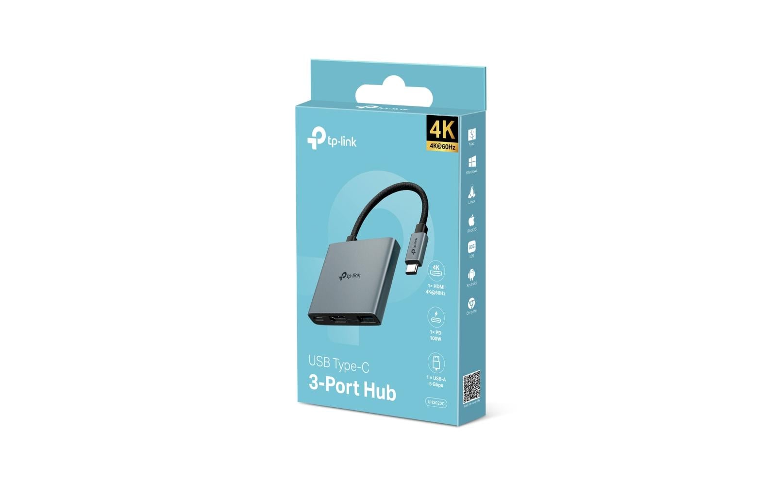 TP-Link UH3020C Multiport-Adapter – USB-C, 1× HDMI, 1× USB-A, 100 W PD, für Windows/Mac/ChromeOS
