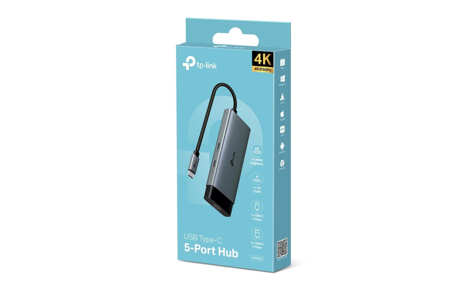 TP-Link UH5020C USB-Hub – USB-C, 1× HDMI, 2× USB-A, 2× USB-C, 100 W PD, für Windows/Mac/ChromeOS