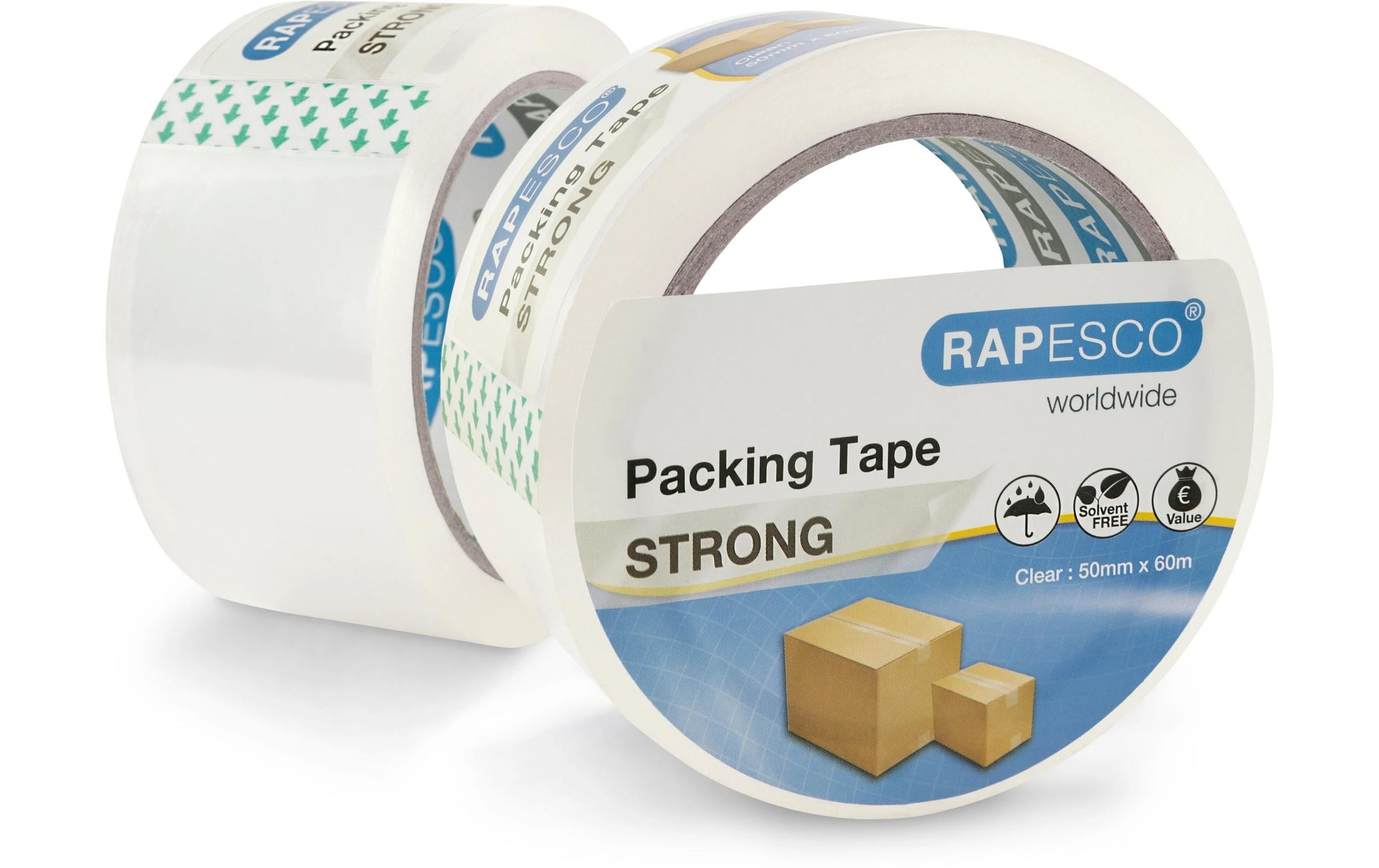 Rapesco Verpackungsklebeband, PP, transparent, stark – 50 mm × 60 m – 2 Rollen