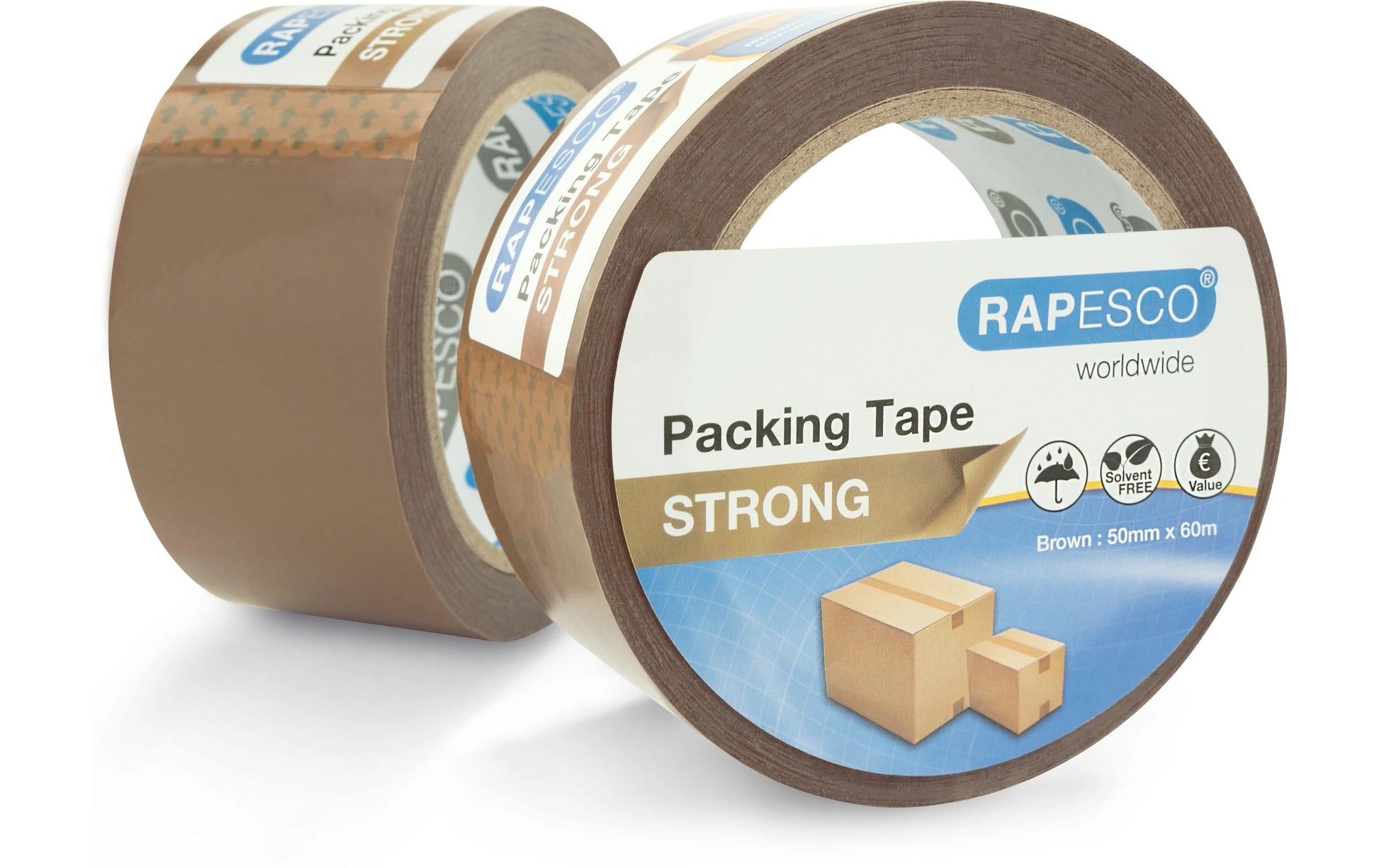 Rapesco Verpackungsklebeband, PP, Braun, feuchtigkeitsbeständig – 50 mm × 60 m – 2 Stück