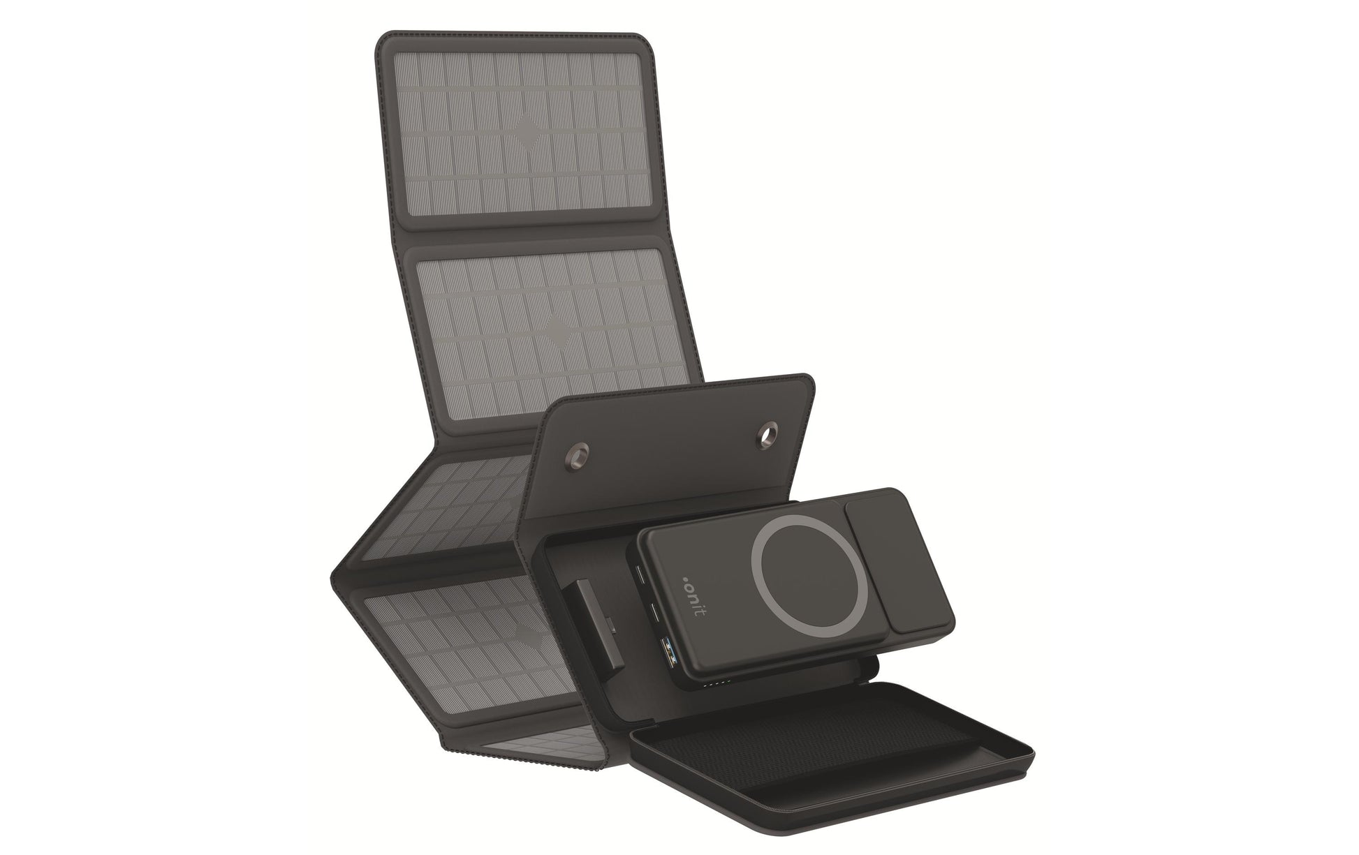 ONIT Powerbank 10000 mAh, PD 20 W, Kabelloses Laden, Solarpanel 10,8 W, Schwarz