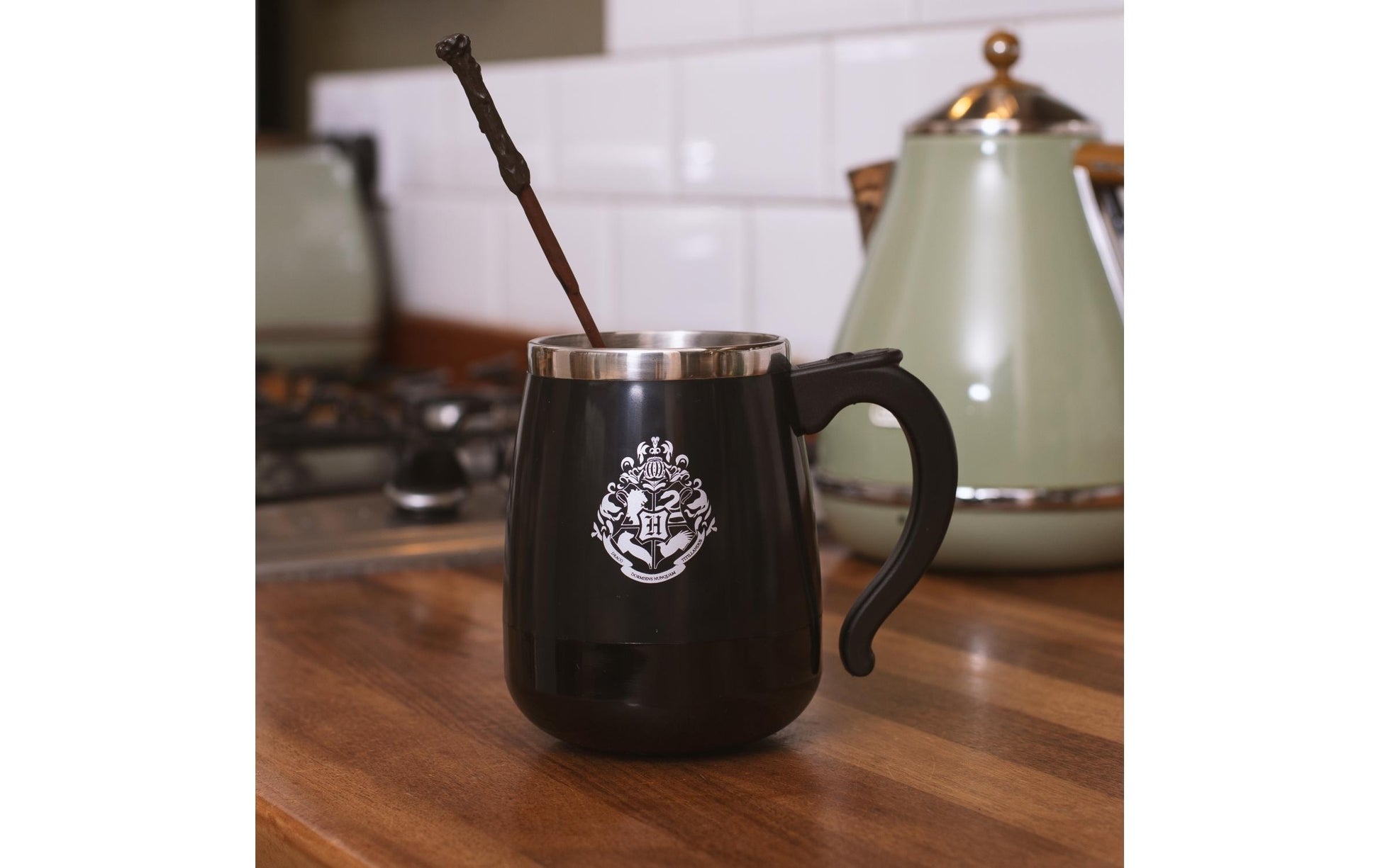 Thumbs Up Harry Potter Kaffeetasse – 450 ml, Edelstahl, Schwarz/Silber, selbstrührend, spülmaschinenfest