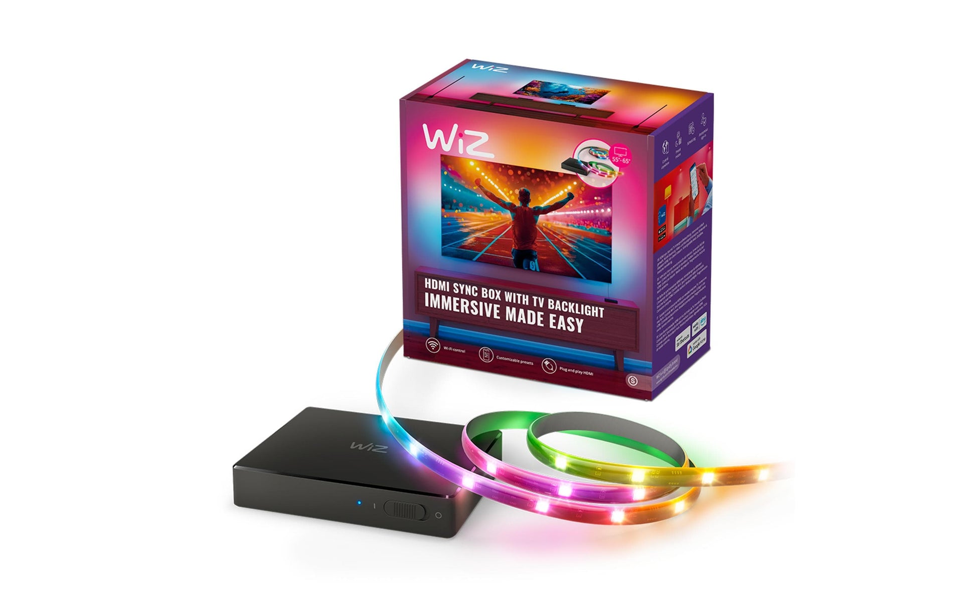 WiZ Sync Box Starter Kit – Umgebungslicht-Set, Gesamtleistung 17 W, WLAN, für 55–65", Mehrfarbig