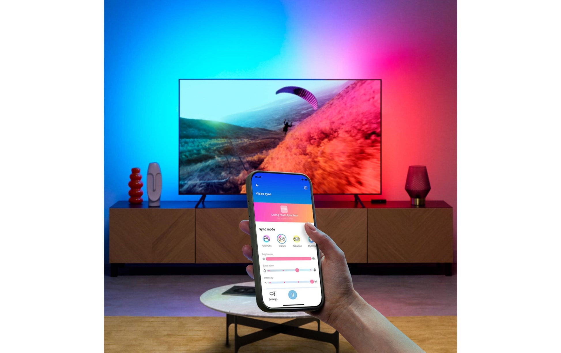 WiZ TV-Leuchtband Sync-Box – 3,4 m, 148 lm, 21 W, 2700–6500 K, dimmbar, WiFi/BT, schwarz