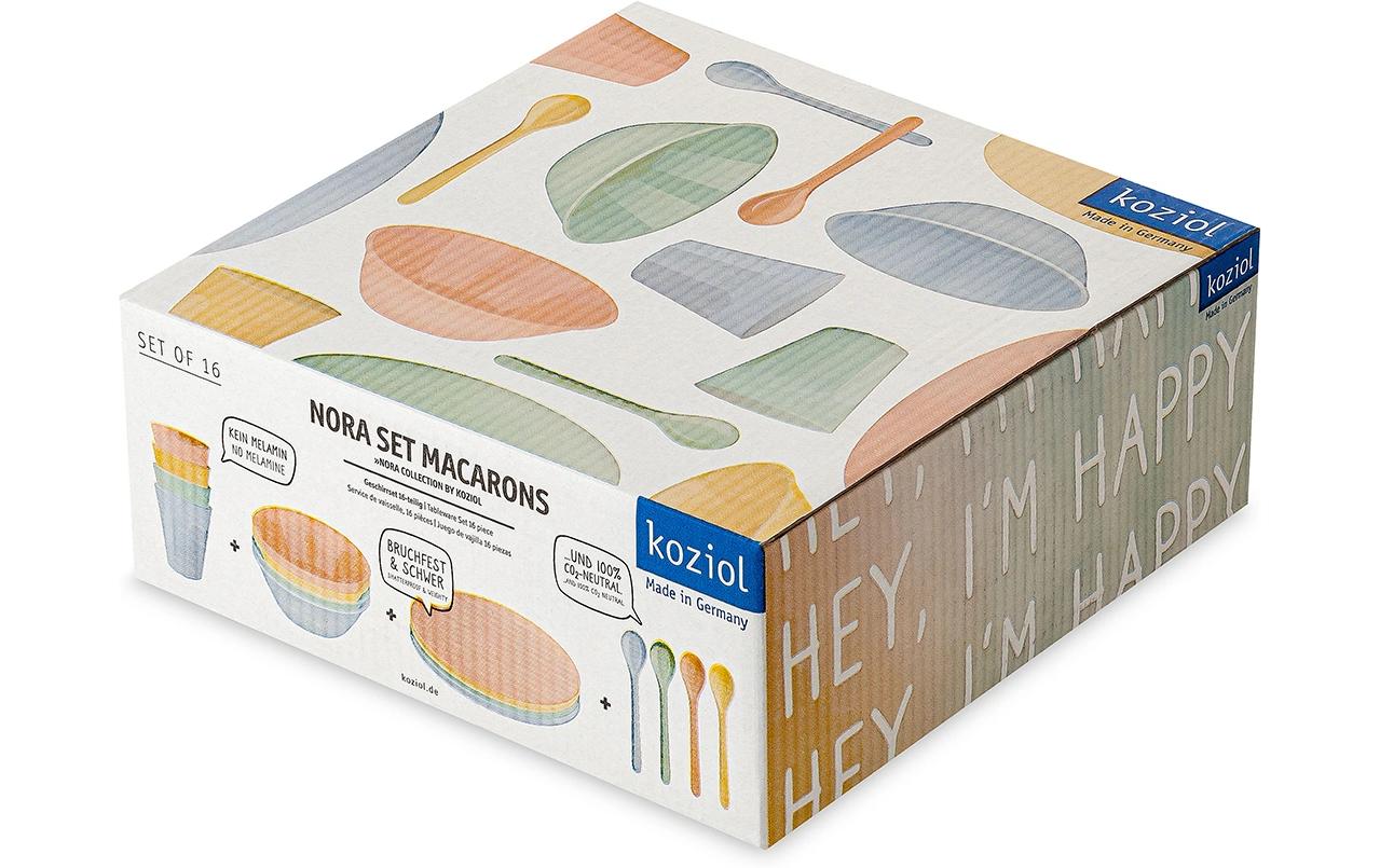 Koziol Geschirrset NORA MACARONS – 16-teiliges Set, Kunststoff (biozirkulär), Mehrfarbig, spülmaschinenfest