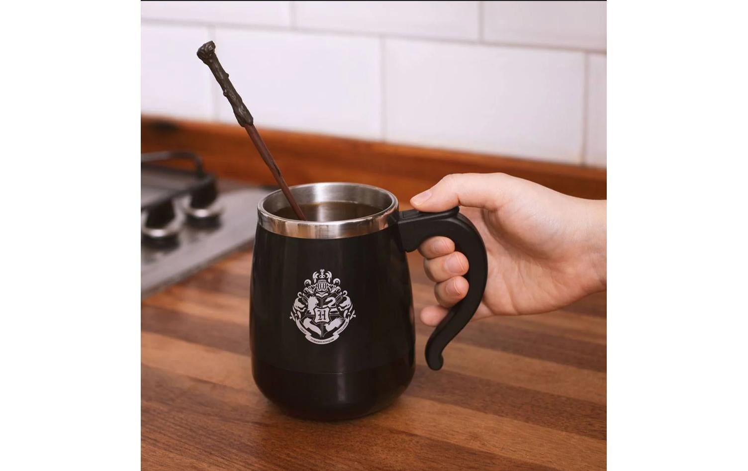 Thumbs Up Harry Potter Kaffeetasse – 450 ml, Edelstahl, Schwarz/Silber, selbstrührend, spülmaschinenfest