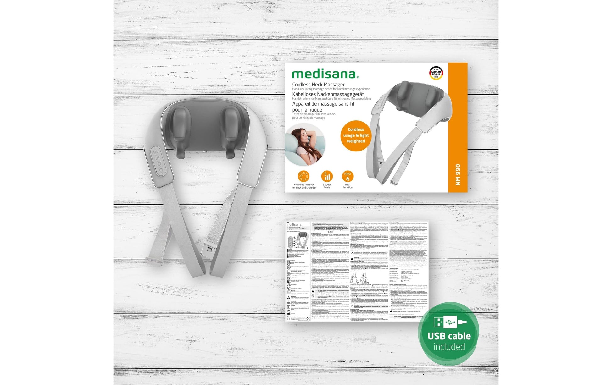 Medisana Nacken-Massagegerät NM990 – Knetmassage, mit Wärmefunktion – Akku