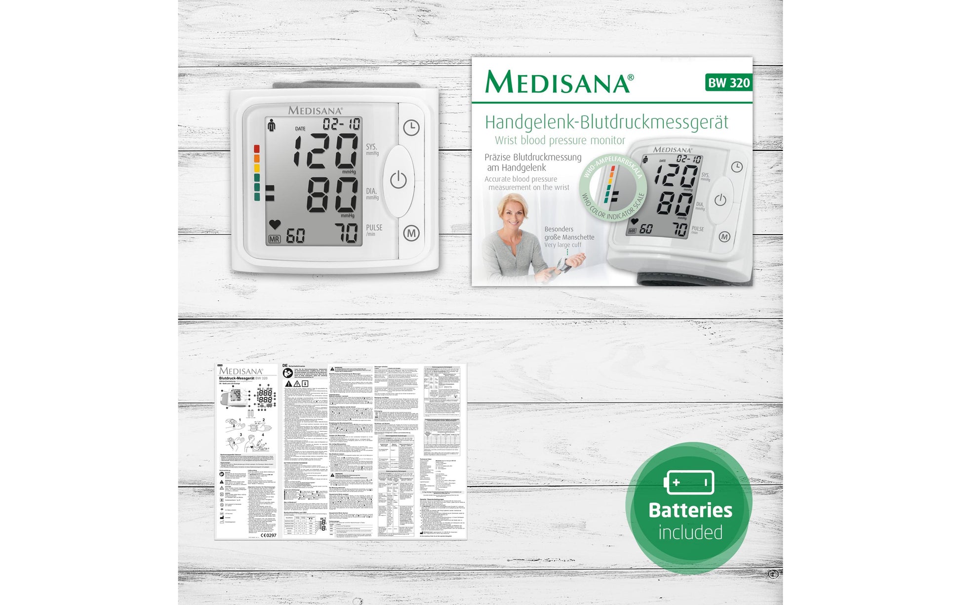 Medisana Blutdruckmessgerät BW 320 – Handgelenk, automatisch, 240 Speicher – 12,5–21,5 cm – Grau/Weiss