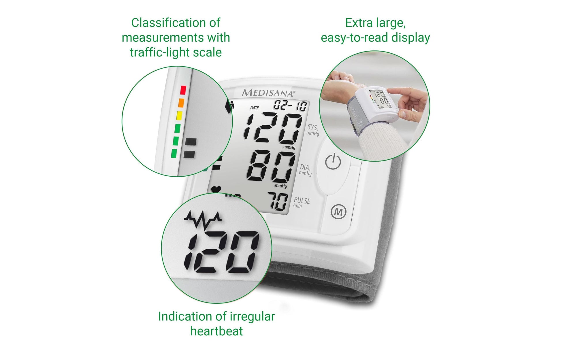 Medisana Blutdruckmessgerät BW 320 – Handgelenk, automatisch, 240 Speicher – 12,5–21,5 cm – Grau/Weiss