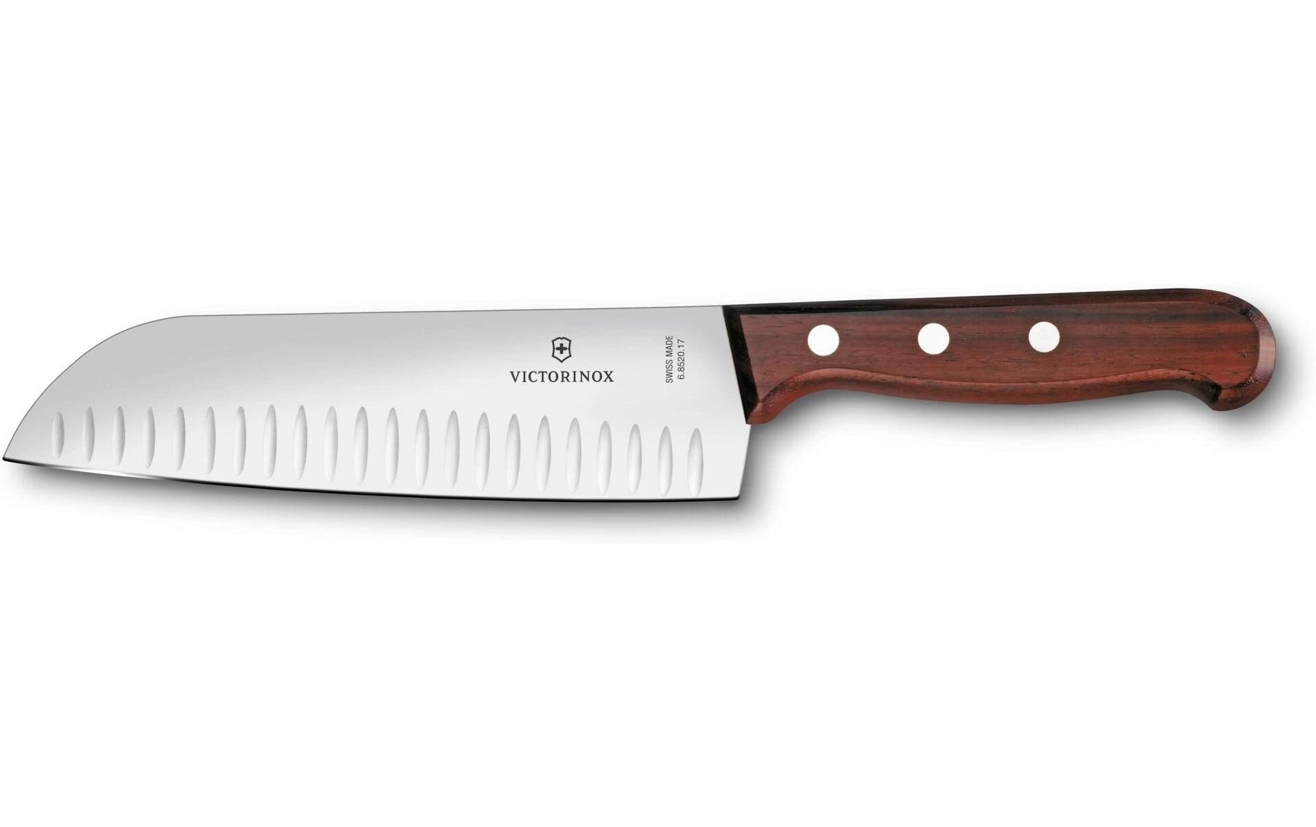 Victorinox Santokumesser Swiss Modern – Kullenschliff – Klinge Stahl, Griff Nussbaumholz – Braun