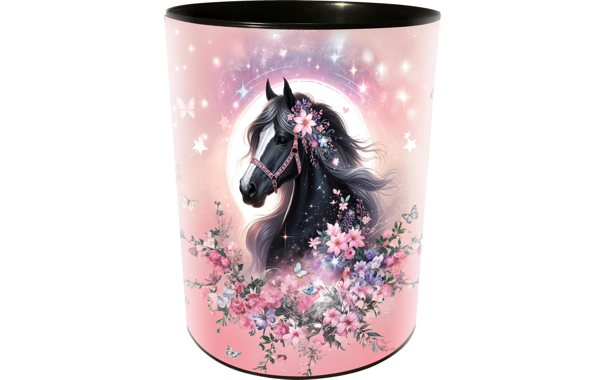 Goldbuch Papierkorb Luna – 10 l – Kunststoff, rund – schwarz/rosa
