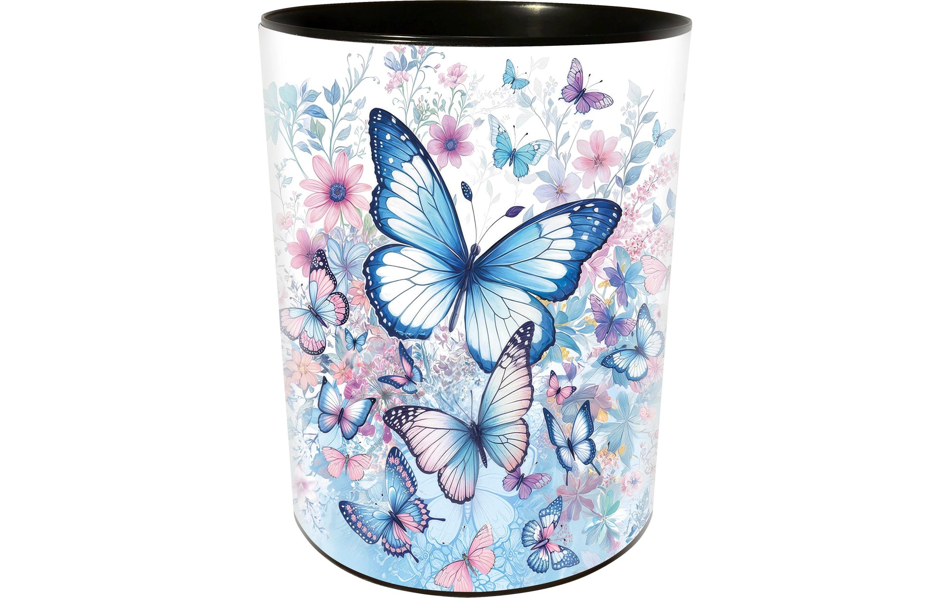 Goldbuch Papierkorb Schmetterlingsgarten – 10 l – Kunststoff, rund – schwarz/blau