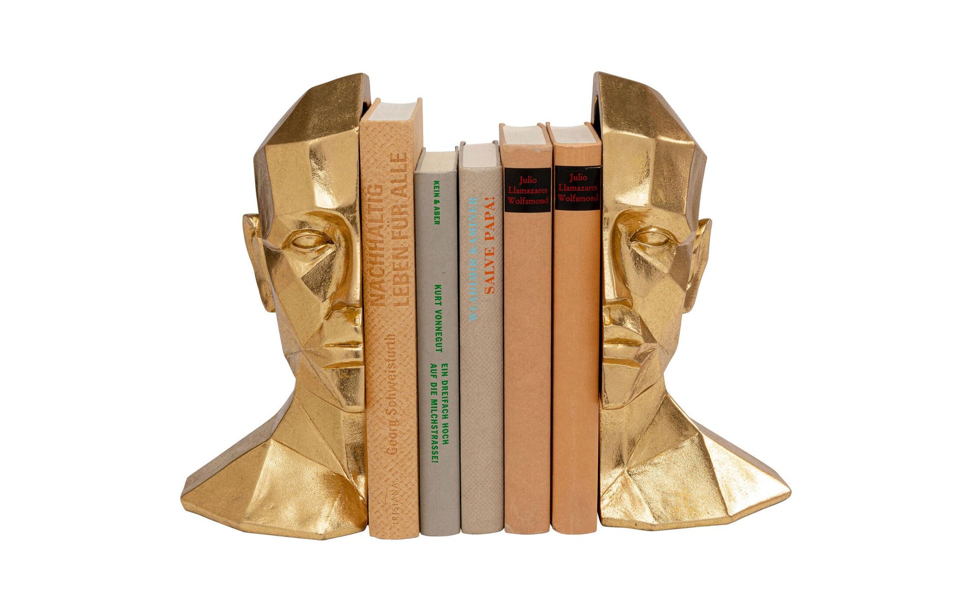 KARE Face Buchstütze – 16 × 24 × 11,5 cm – Polyresin, gold – 2-teilig