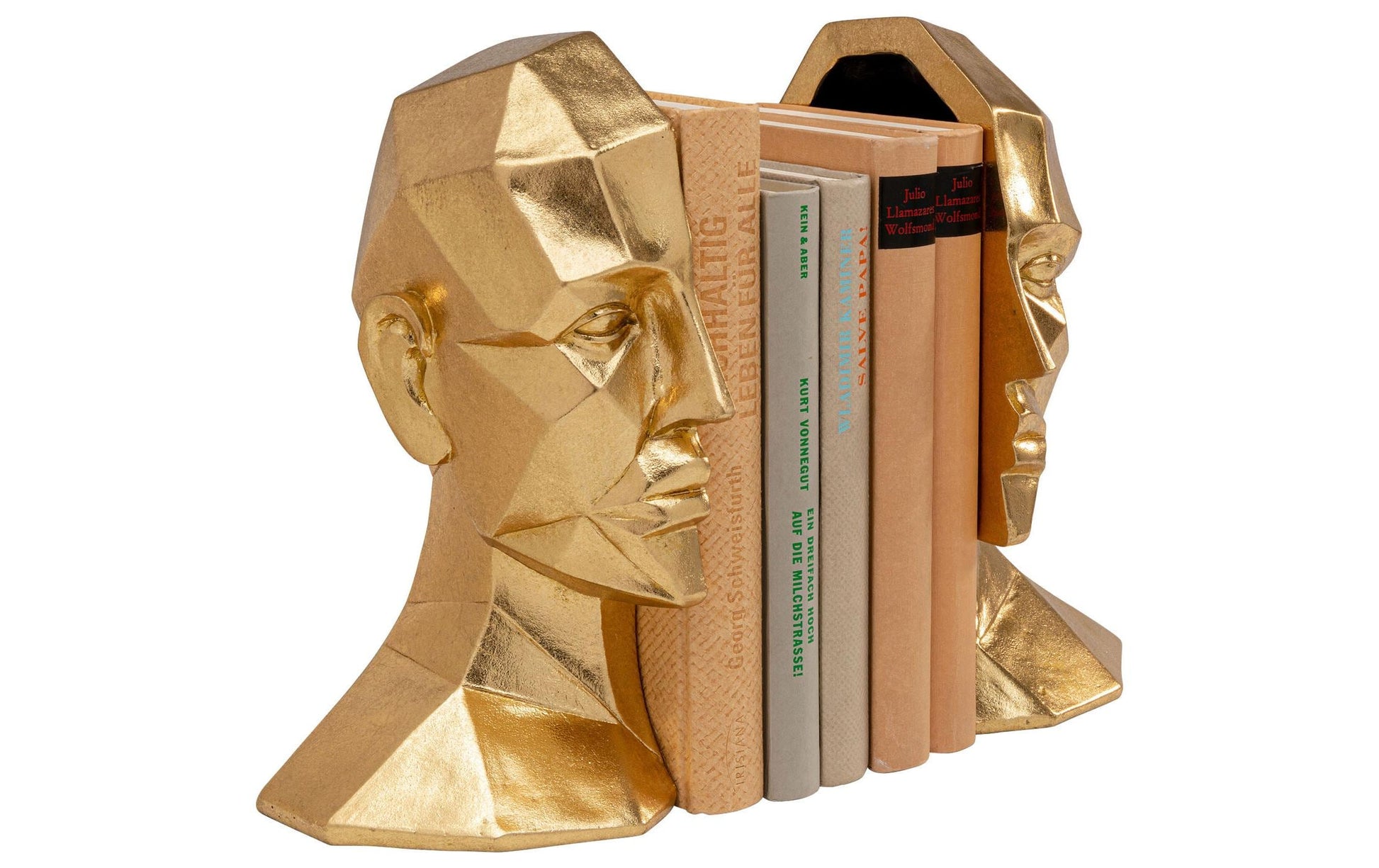 KARE Face Buchstütze – 16 × 24 × 11,5 cm – Polyresin, gold – 2-teilig