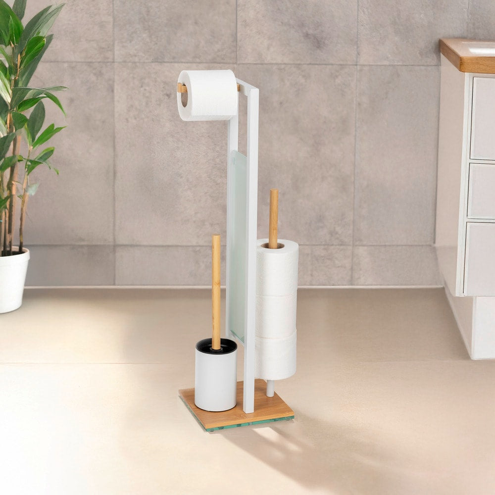 Wenko Rivalta – WC-Bürstenset – Holz, Glas, Braun, bodenstehend, H 70 cm, Ø 8 cm