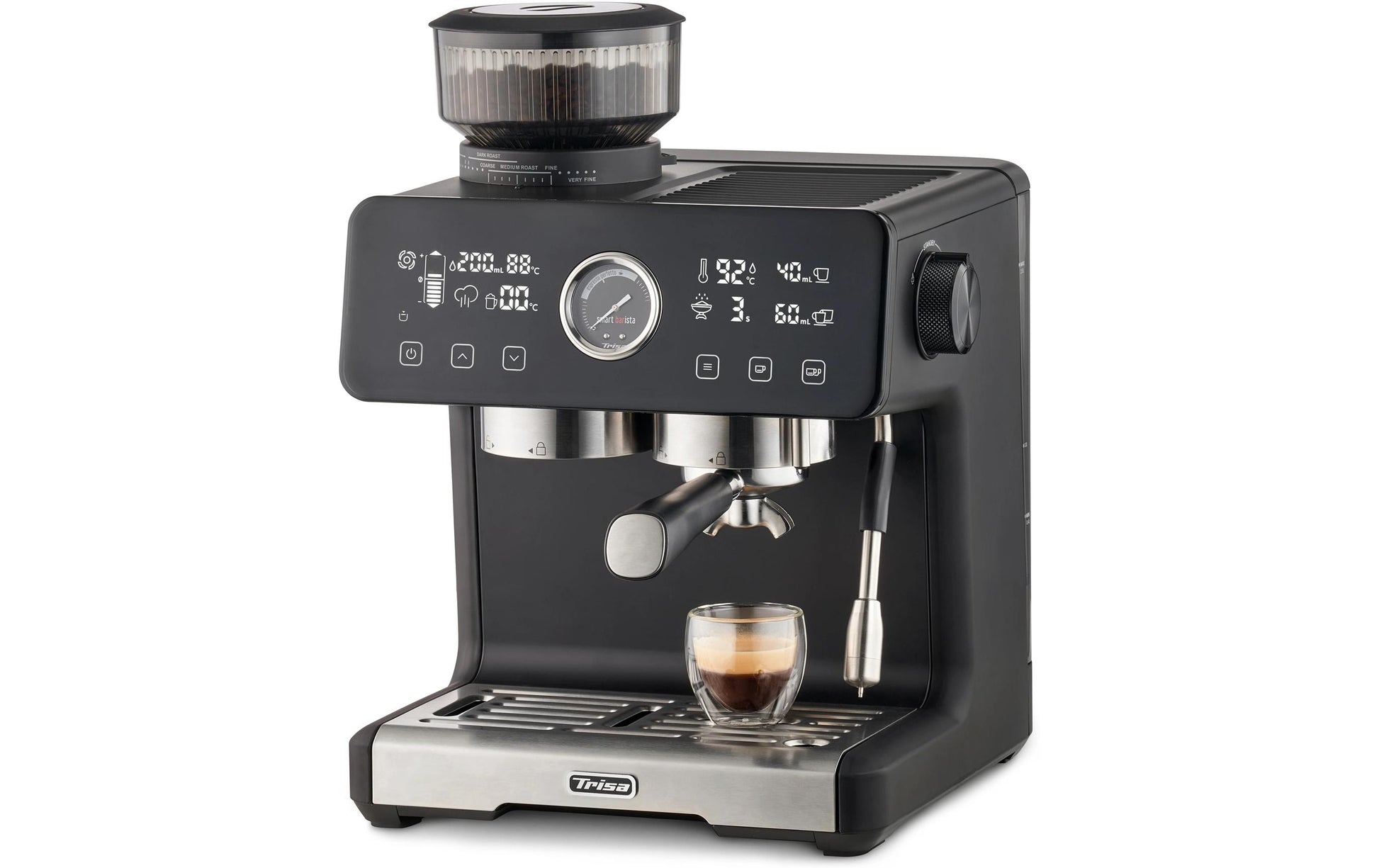 Trisa Electronics Trisa Smart Barista Siebträgermaschine – 20 bar, 2,5 l, 260 g, Schwarz
