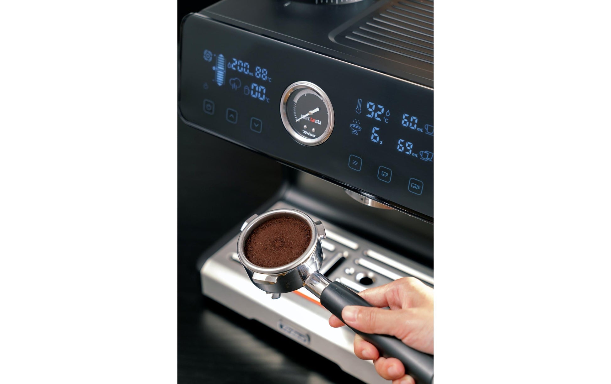 Trisa Electronics Trisa Smart Barista Siebträgermaschine – 20 bar, 2,5 l, 260 g, Schwarz