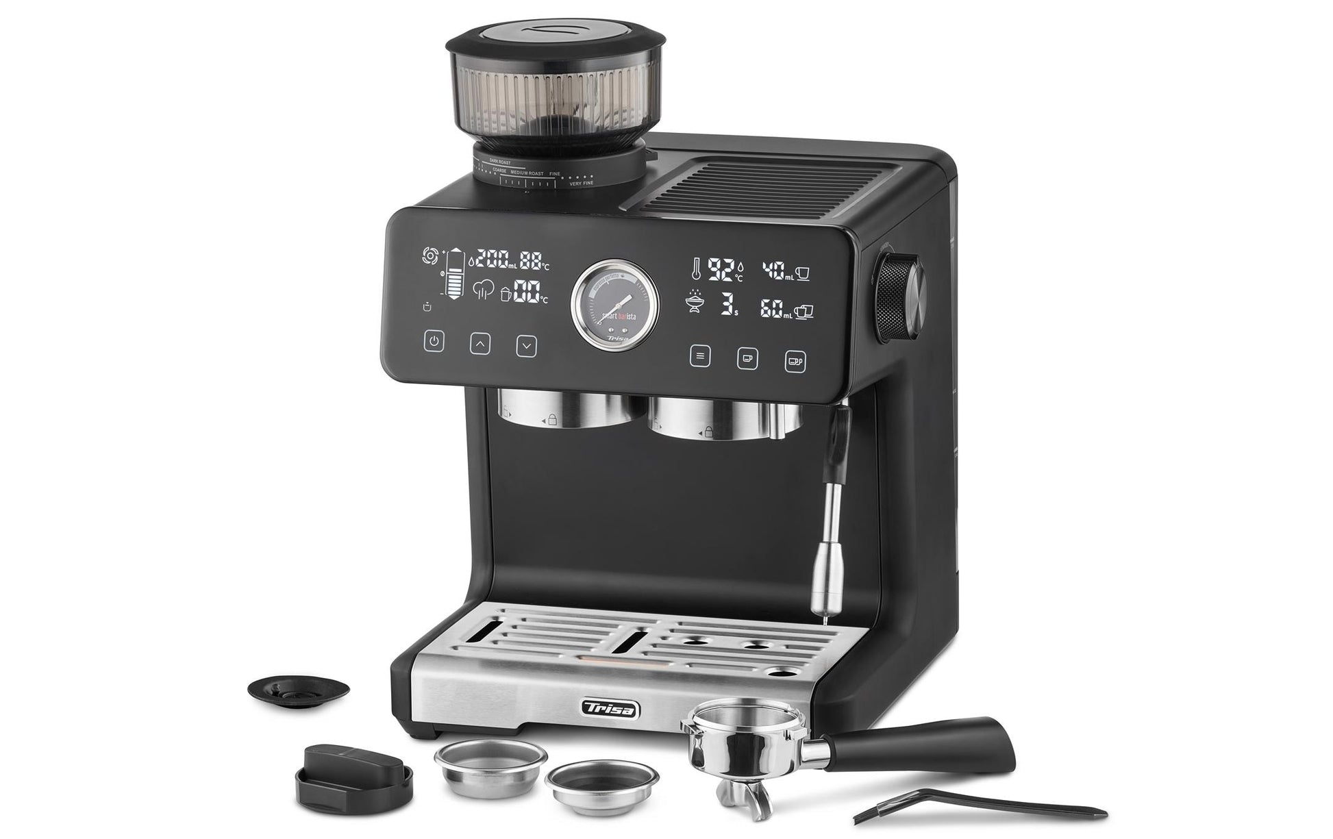 Trisa Electronics Trisa Smart Barista Siebträgermaschine – 20 bar, 2,5 l, 260 g, Schwarz