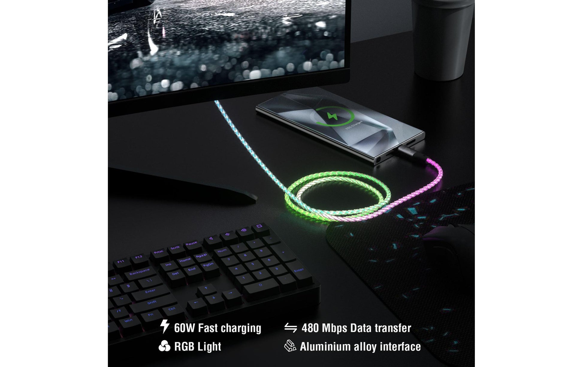 4smarts USB-C auf USB-C Kabel – USB 2.0 (480 Mbps) – 1,5 m – PD 60 W – Mehrfarbig – für Universal