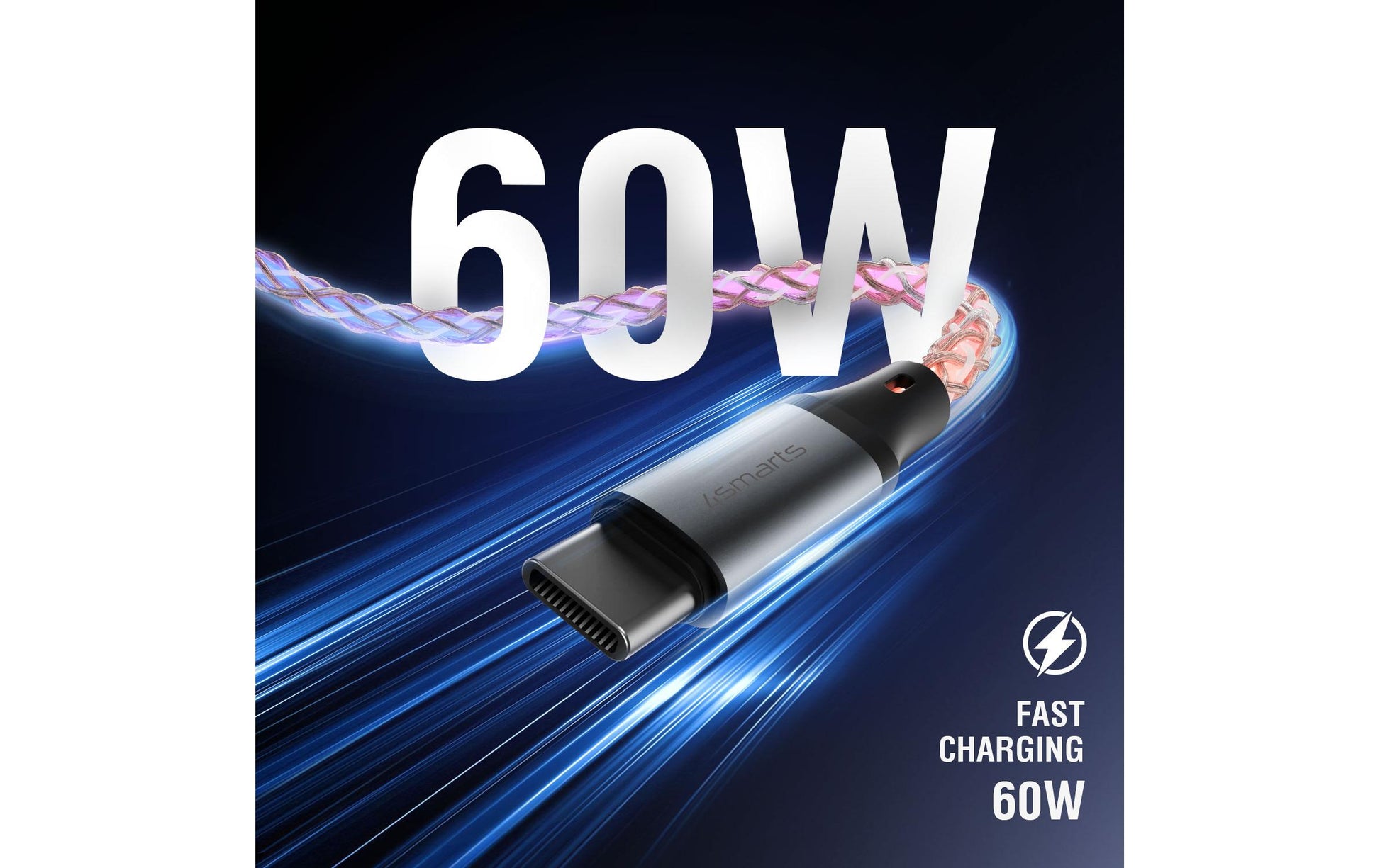 4smarts USB-C auf USB-C Kabel – USB 2.0 (480 Mbps) – 1,5 m – PD 60 W – Mehrfarbig – für Universal