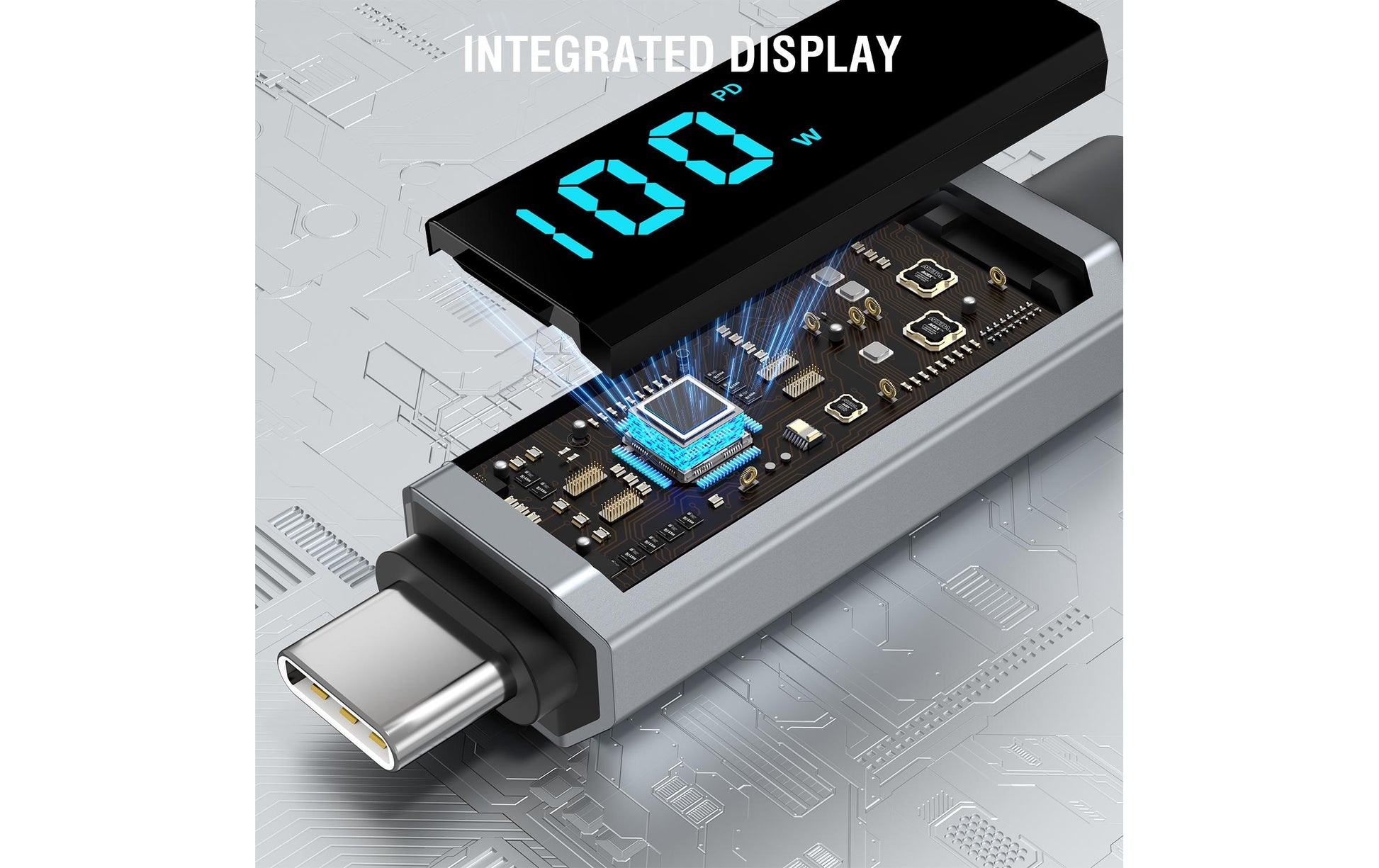 4smarts USB-C auf USB-C Kabel – USB 2.0 (480 Mbit/s) – 1,5 m – PD 100 W – LED-Display, Geflochten – Grau
