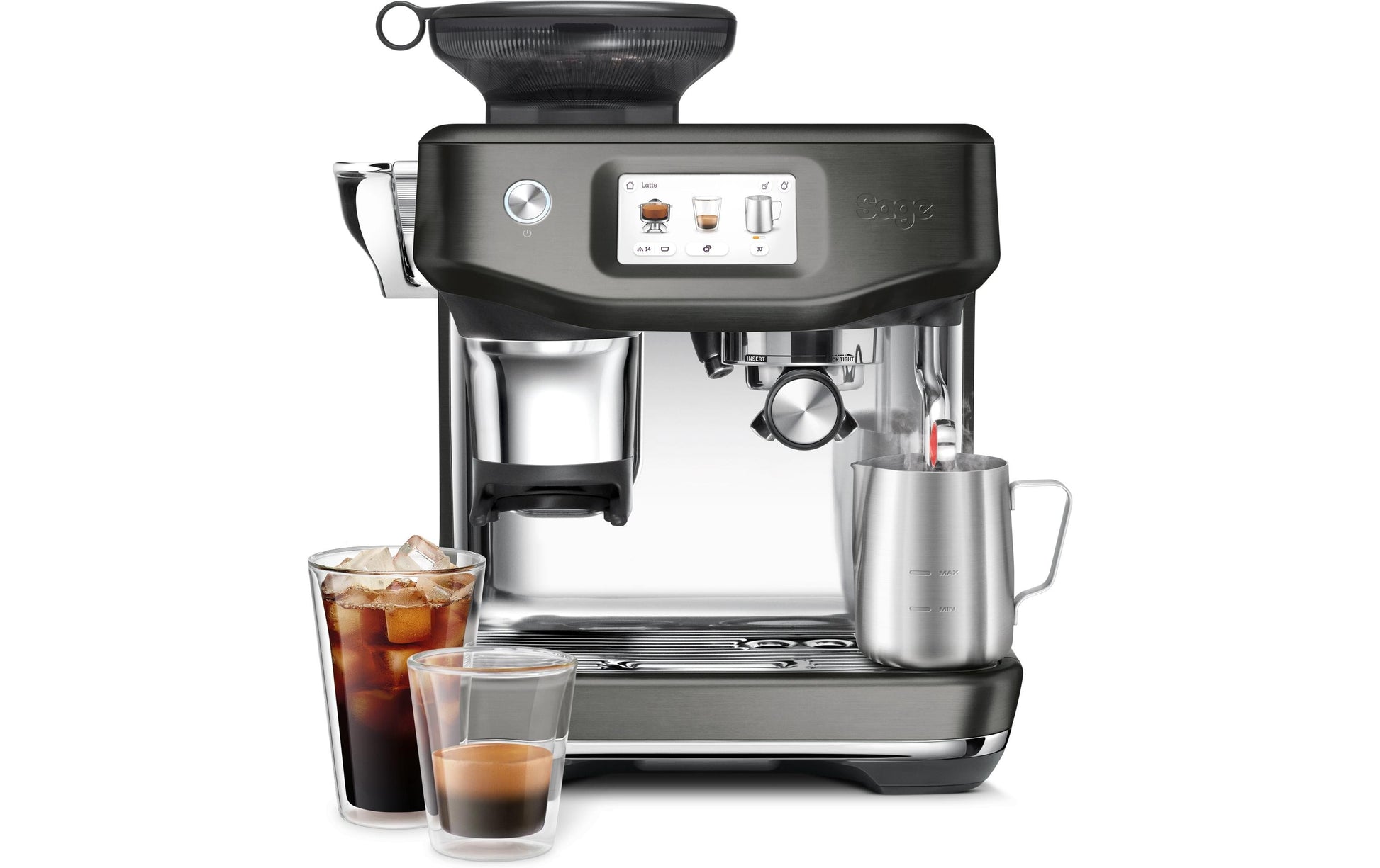 Sage Software Sage Barista Imp Cold BSS Espressomaschine (Siebträger) – 9 bar, 2 l, Milchschaumdüse, Dunkelgrau