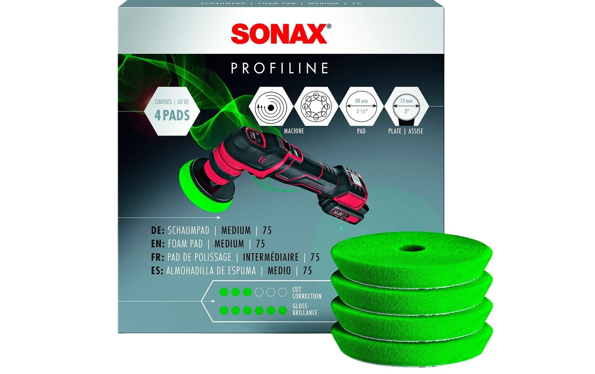 Sonax PROFILINE Polierpad Ø90 mm – 4 Stk. – medium