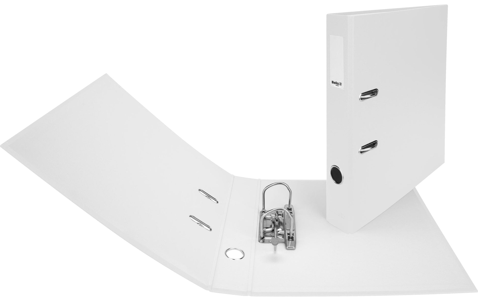 Biella Ordner – A4 hoch – 2-Ring Hebelmechanik, Rücken 40 mm – weiss, Karton, mit Niederhalter, FSC