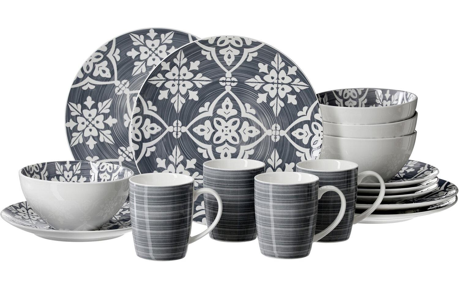 Ritzenhoff & Breker Geschirrset Salina – 16-teilig, Ø 26,5/15,5 cm, Steinzeug, Grau, spülmaschinenfest