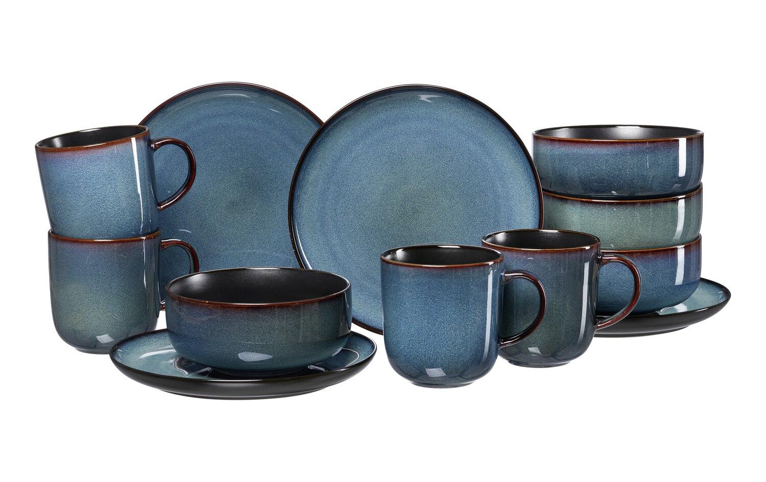 Ritzenhoff & Breker Frühstücks-Serviceset Bali – 12-teiliges Set, Steinzeug, Blau, spülmaschinenfest