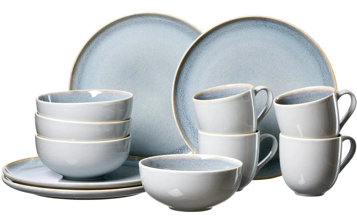 Ritzenhoff & Breker Speise-Service Skagen – Set 12-teilig, Ø 26,5 cm, Porzellan, Grau, spülmaschinenfest