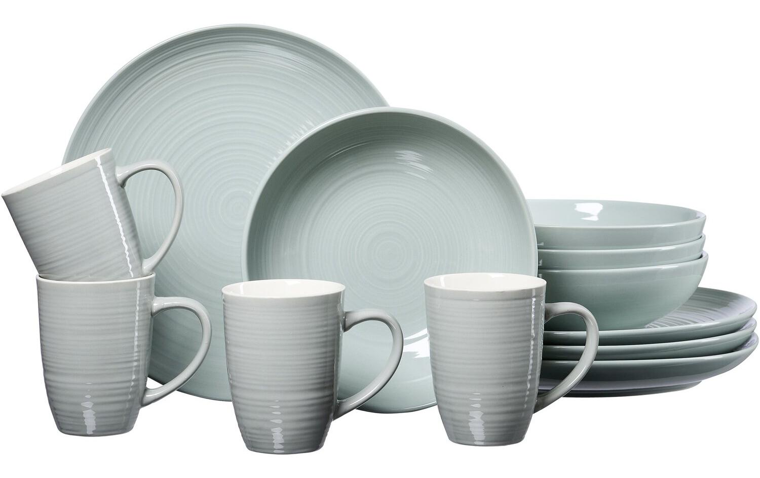 Ritzenhoff & Breker Geschirrset Suomi – 12-teiliges Set, Ø 26/Ø 20 cm, Porzellan, Grau, spülmaschinenfest