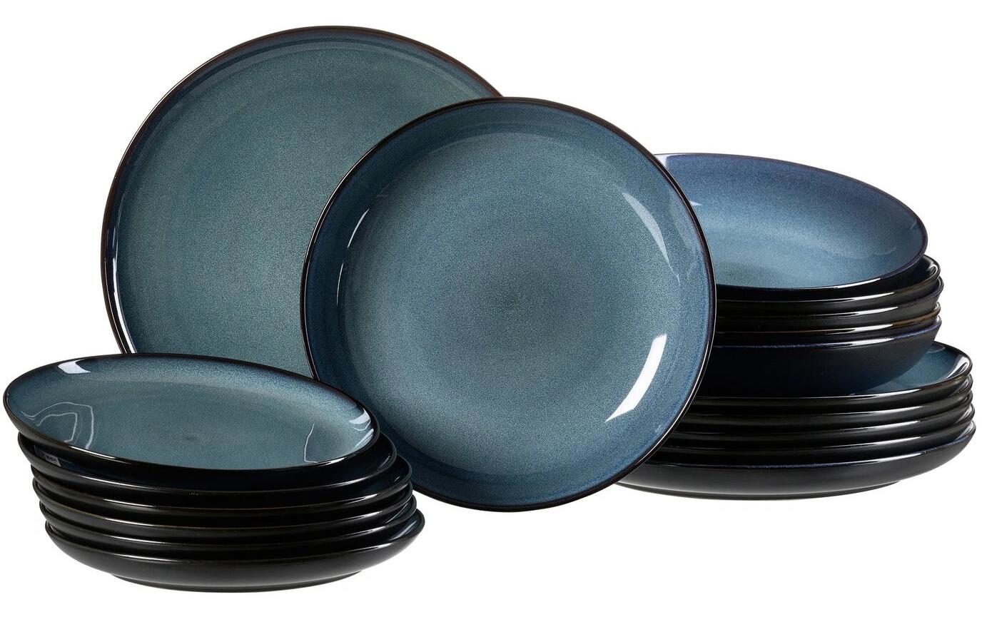 Ritzenhoff & Breker Geschirrset Bali – 18-teiliges Set, Ø 27,5 cm, Steingut, Blau, spülmaschinenfest