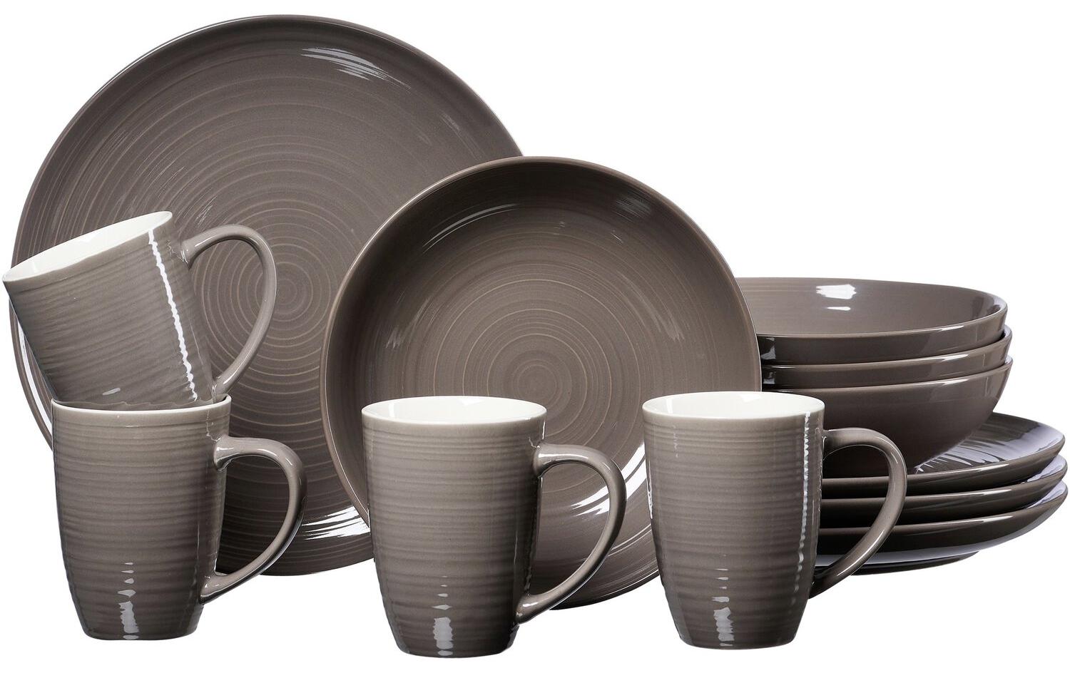 Ritzenhoff & Breker Speise-Service Suomi – 12-teiliges Set, Ø 26 cm, Porzellan, Taupe, spülmaschinenfest