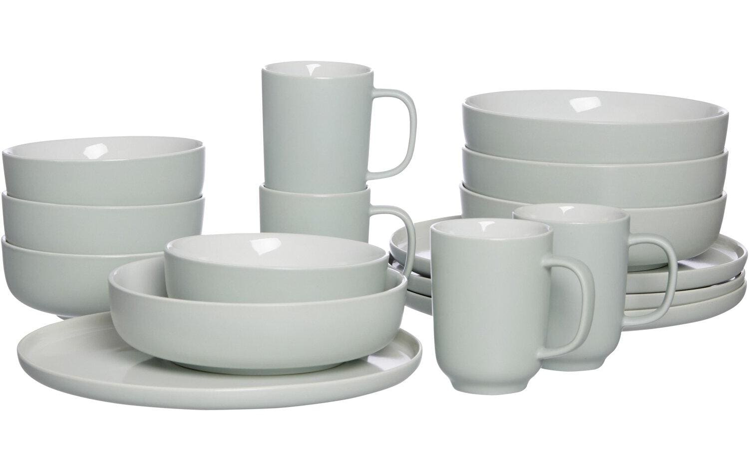 Ritzenhoff & Breker Speise-Service Jasper – 16-teiliges Set, Ø 26 cm, Steinzeug, Mint, spülmaschinenfest