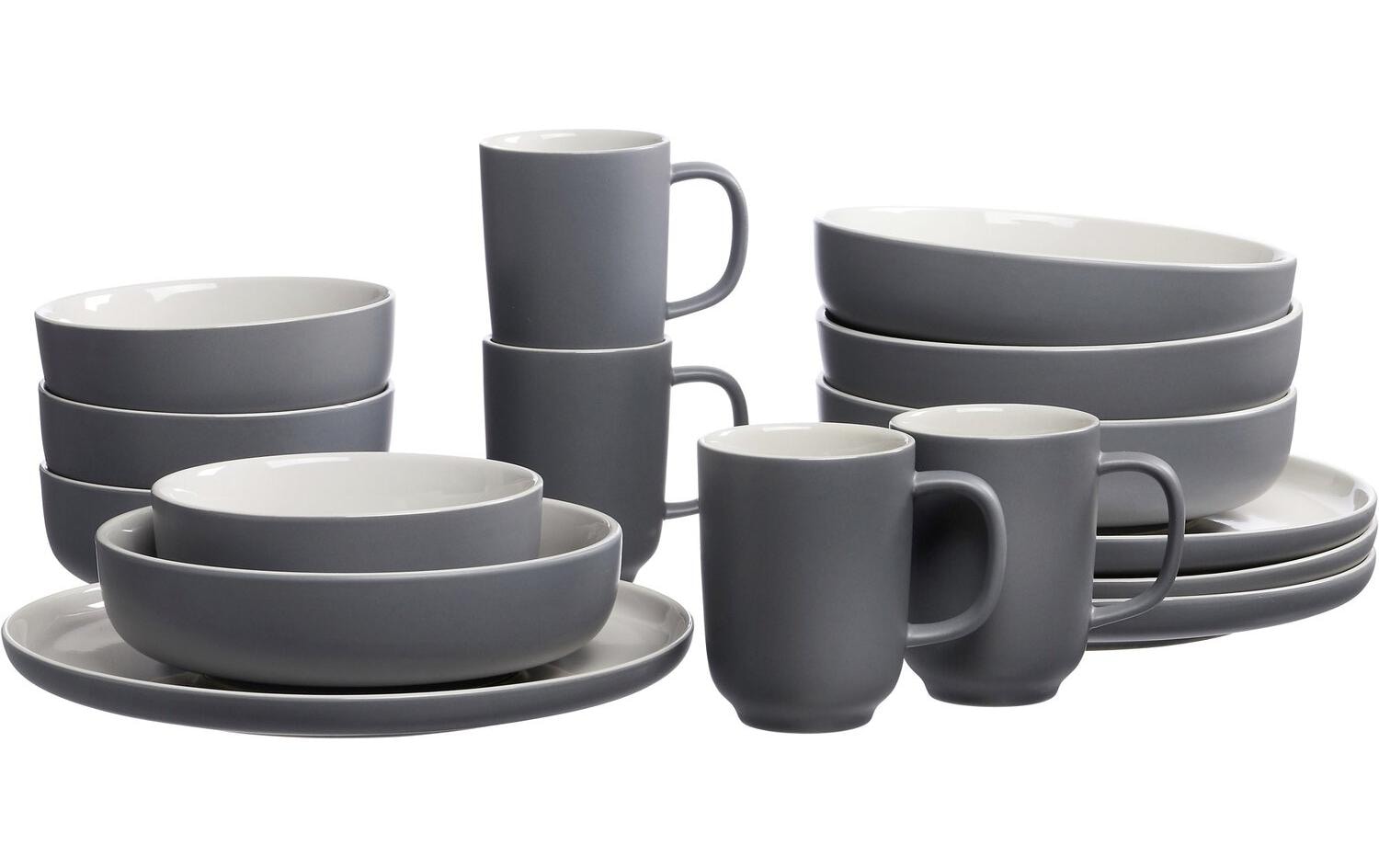 Ritzenhoff & Breker Jasper Speise-Service – 16-teilig, Ø 26 cm, Steinzeug, Grau, spülmaschinenfest